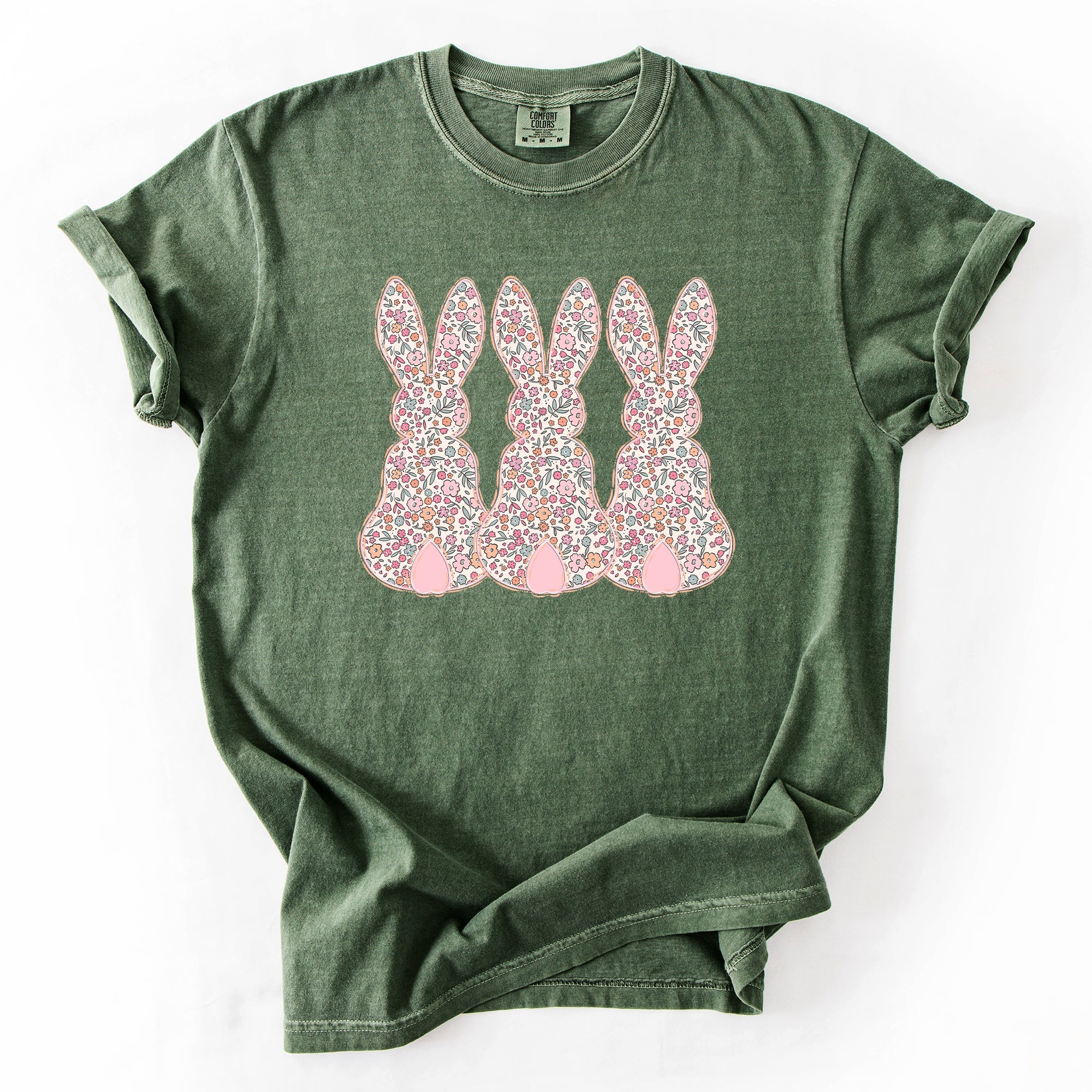 Retro Easter Bunnies Pastel Patterns Girly Rabbits Vintage Springtime Charm Comfort Colors Tee