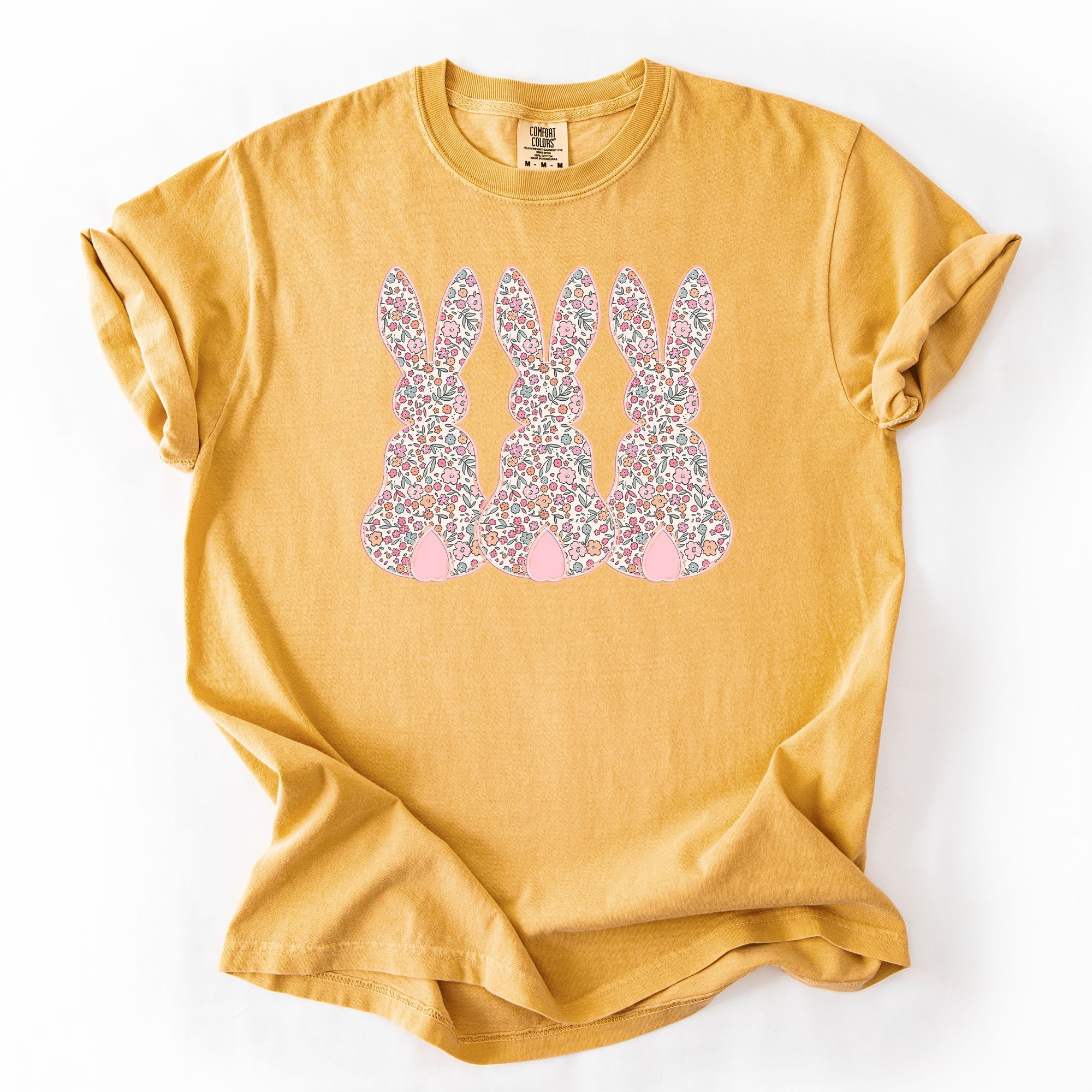 Retro Easter Bunnies Pastel Patterns Girly Rabbits Vintage Springtime Charm Comfort Colors Tee