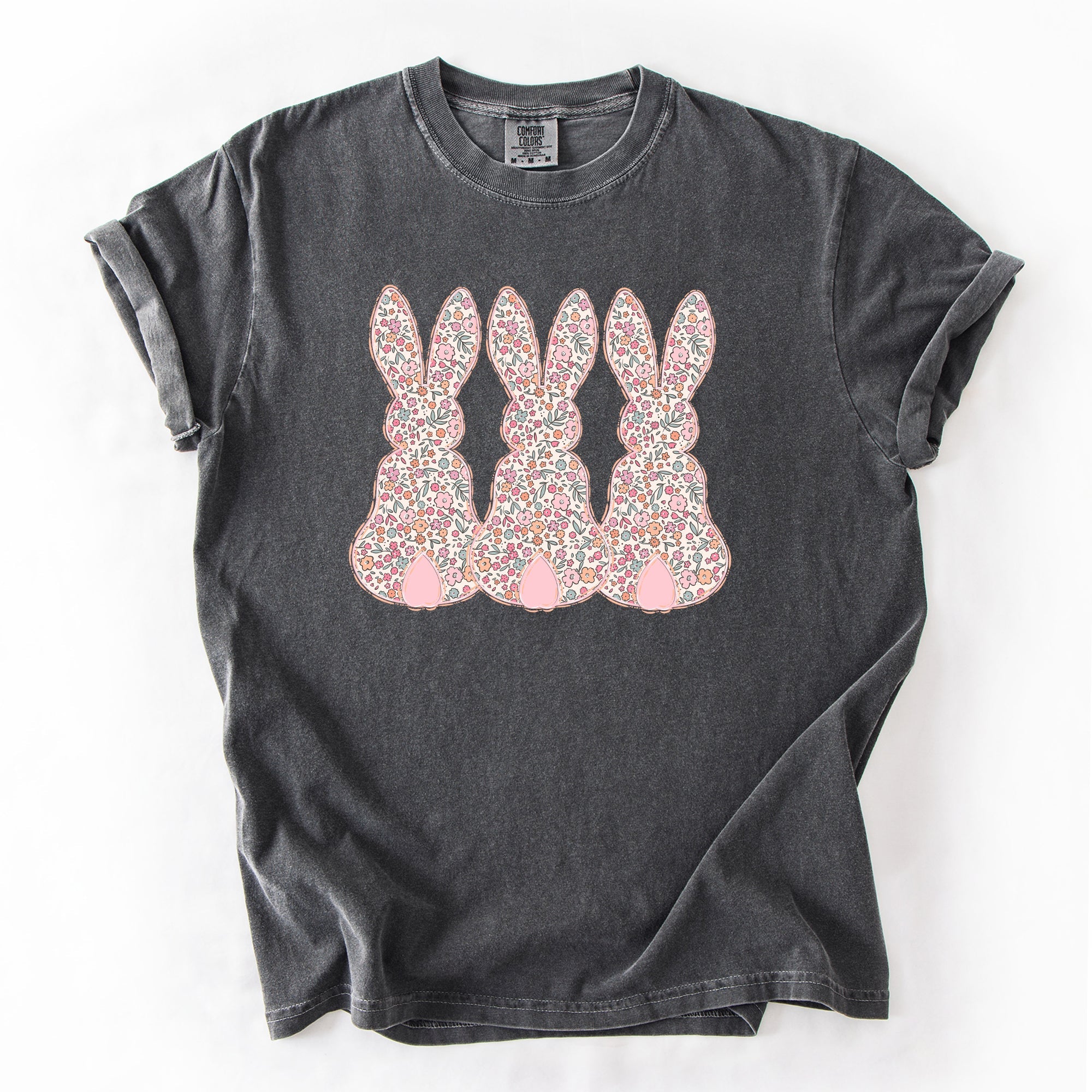 Retro Easter Bunnies Pastel Patterns Girly Rabbits Vintage Springtime Charm Comfort Colors Tee