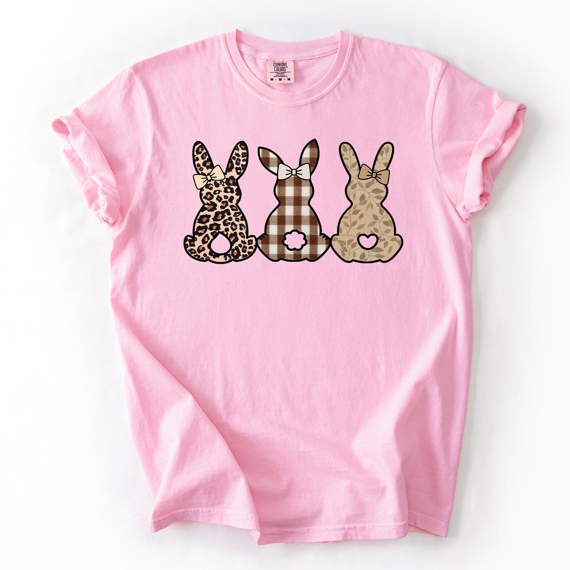 Retro Easter Bunnies Leopard Pattern Bunny Illustration Collection For Festive Style Comfort Colors Tee