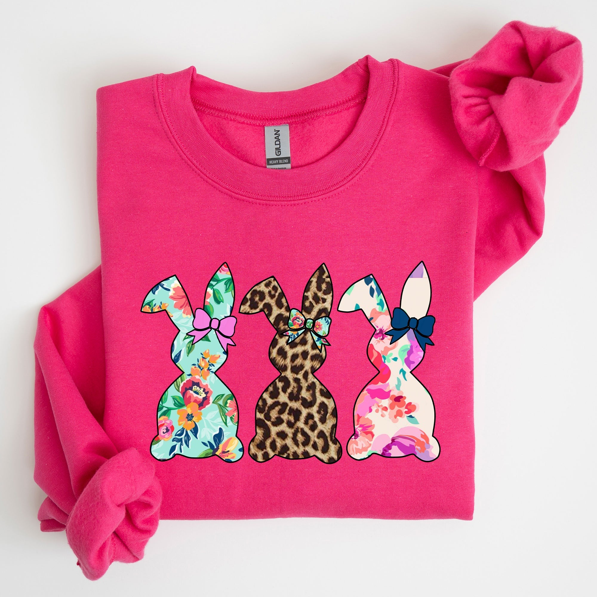 Retro Easter Rabbits Floral Leopard Bunnies Springtime Garden Graphics Sweatshirt