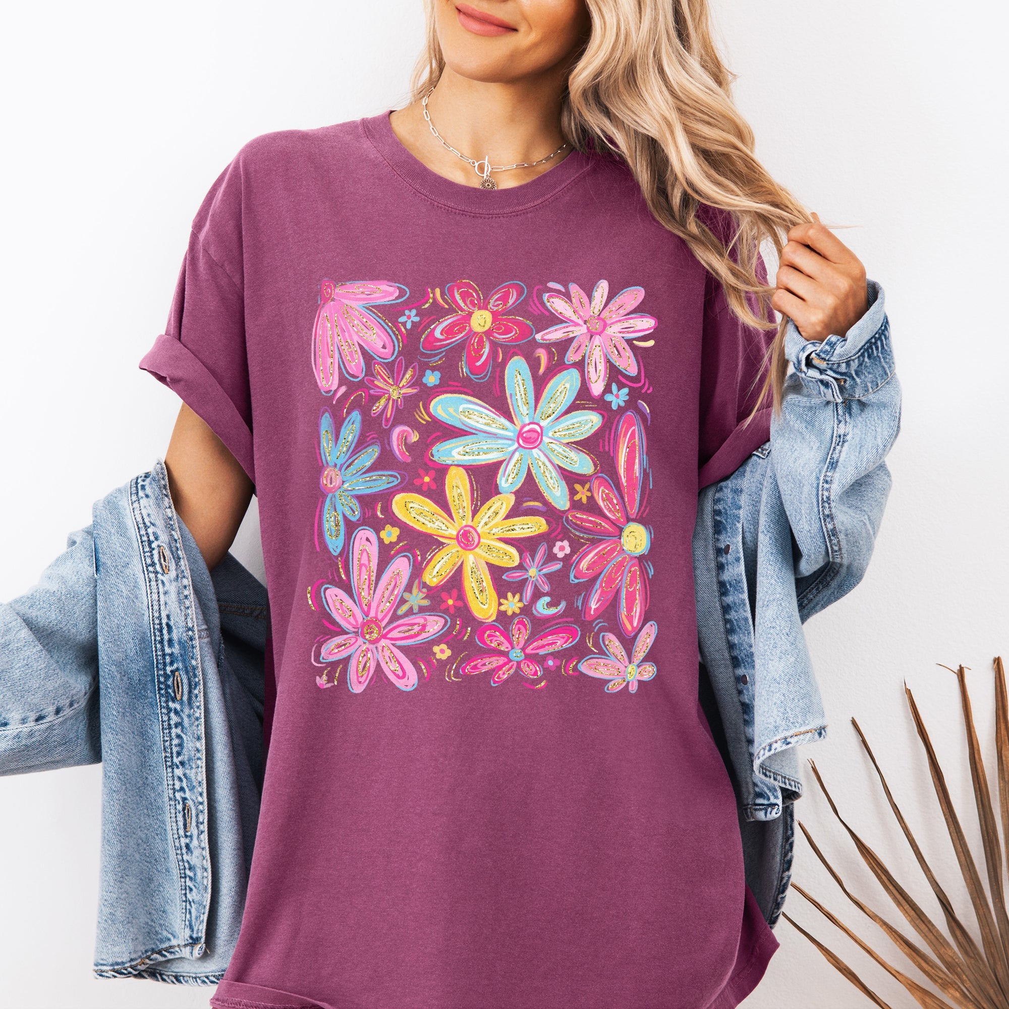 Retro Flowers Beautiful Bright Colorful Pastels Vintage Floral Pattern Inspired By Sunset Palette Comfort Colors Tee