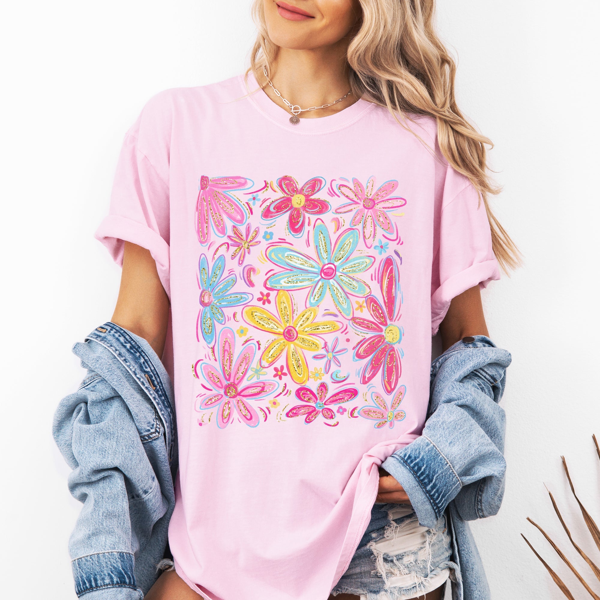 Retro Flowers Beautiful Bright Colorful Pastels Vintage Floral Pattern Inspired By Sunset Palette Comfort Colors Tee