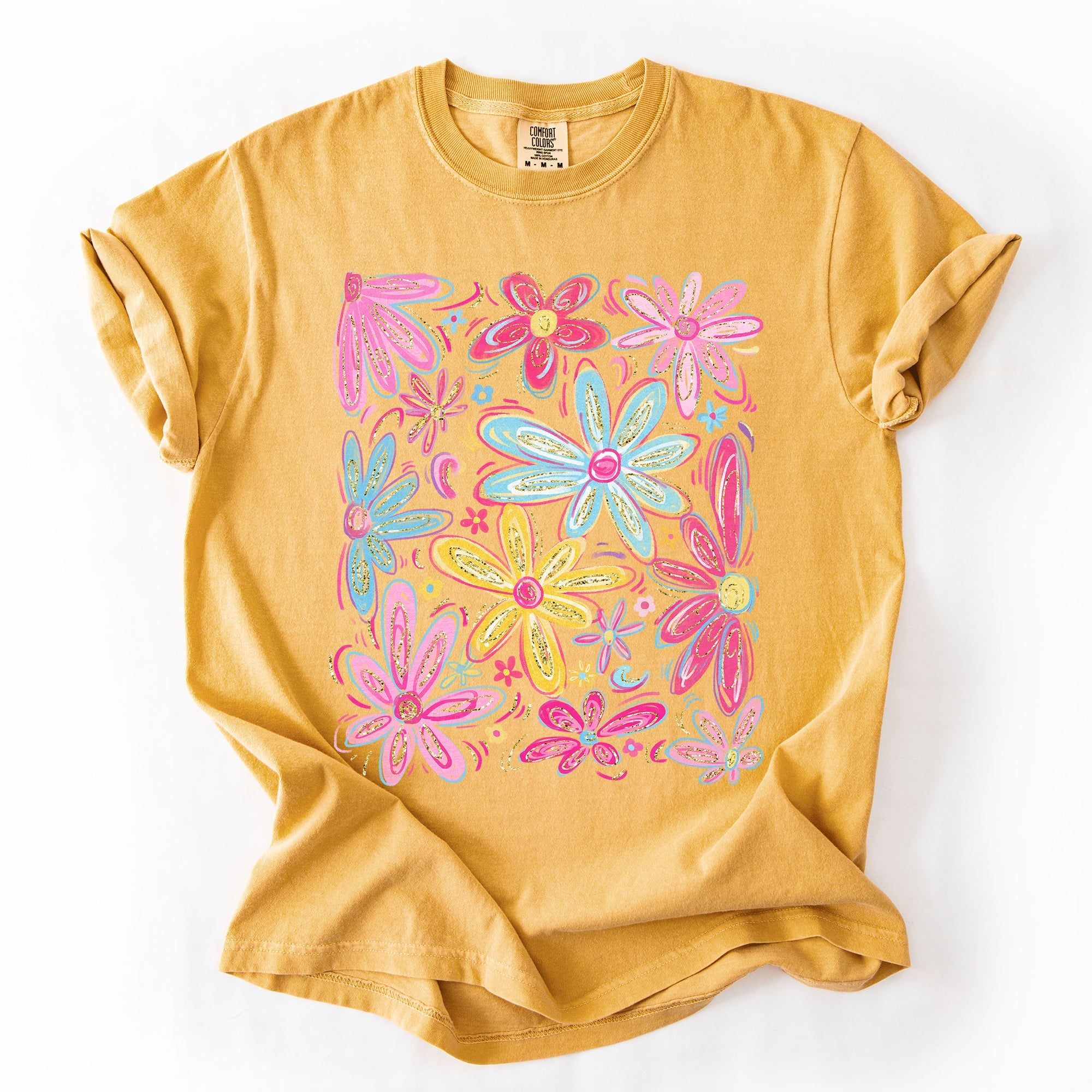 Retro Flowers Beautiful Bright Colorful Pastels Vintage Floral Pattern Inspired By Sunset Palette Comfort Colors Tee