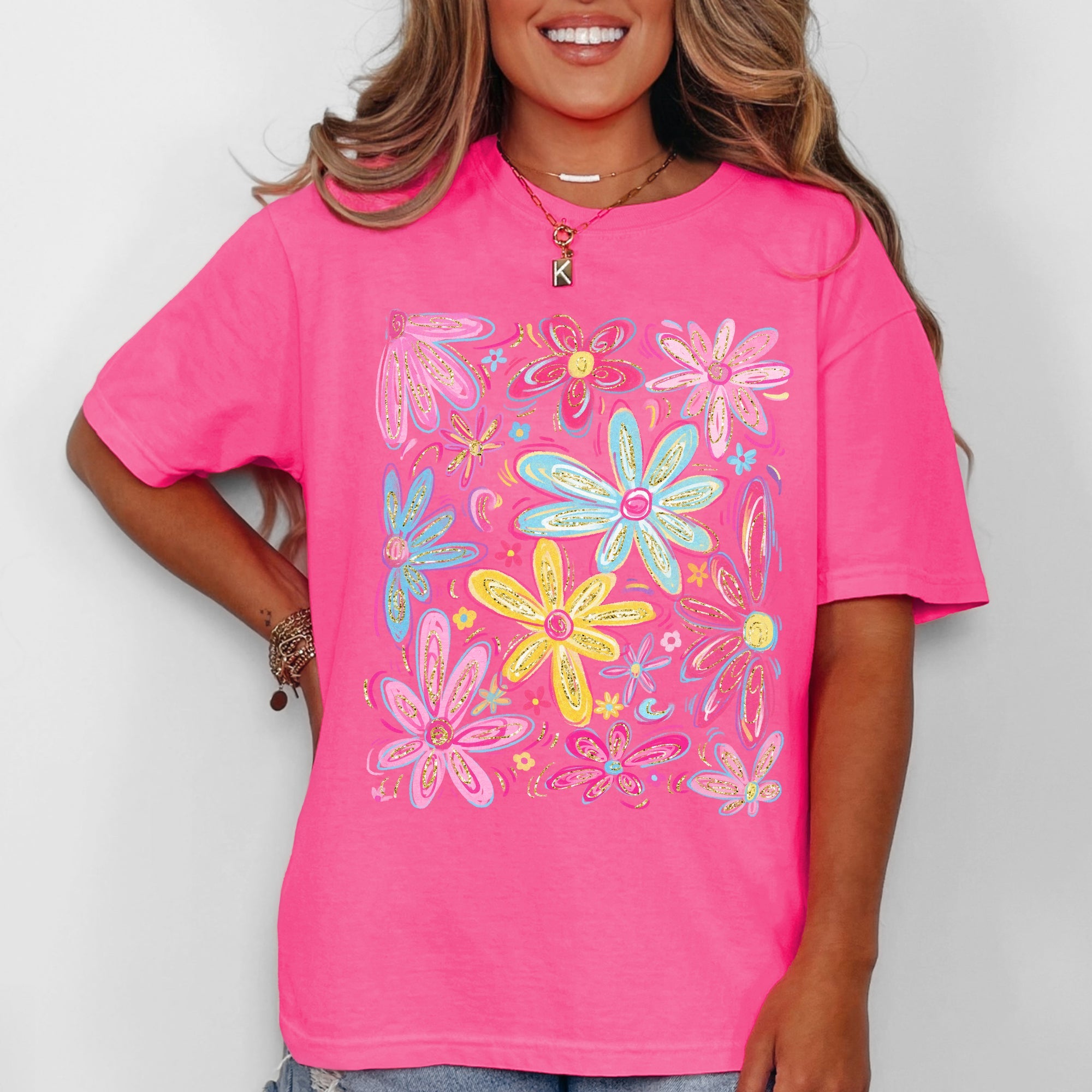 Retro Flowers Beautiful Bright Colorful Pastels Vintage Floral Pattern Inspired By Sunset Palette Comfort Colors Tee