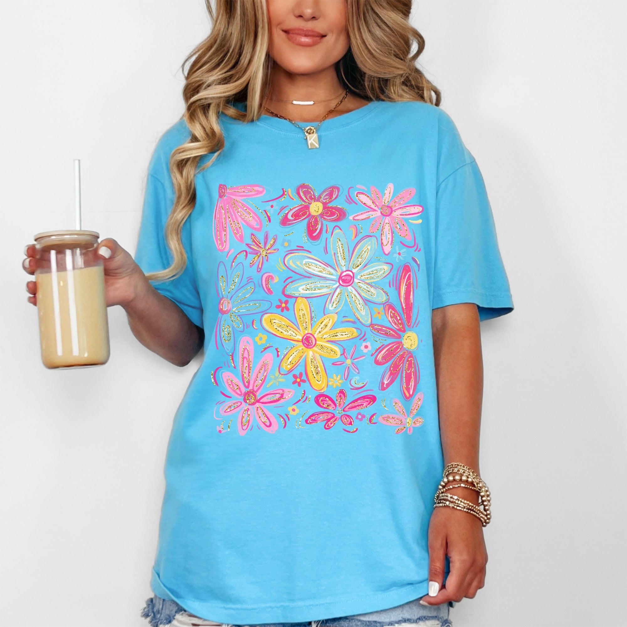 Retro Flowers Beautiful Bright Colorful Pastels Vintage Floral Pattern Inspired By Sunset Palette Comfort Colors Tee