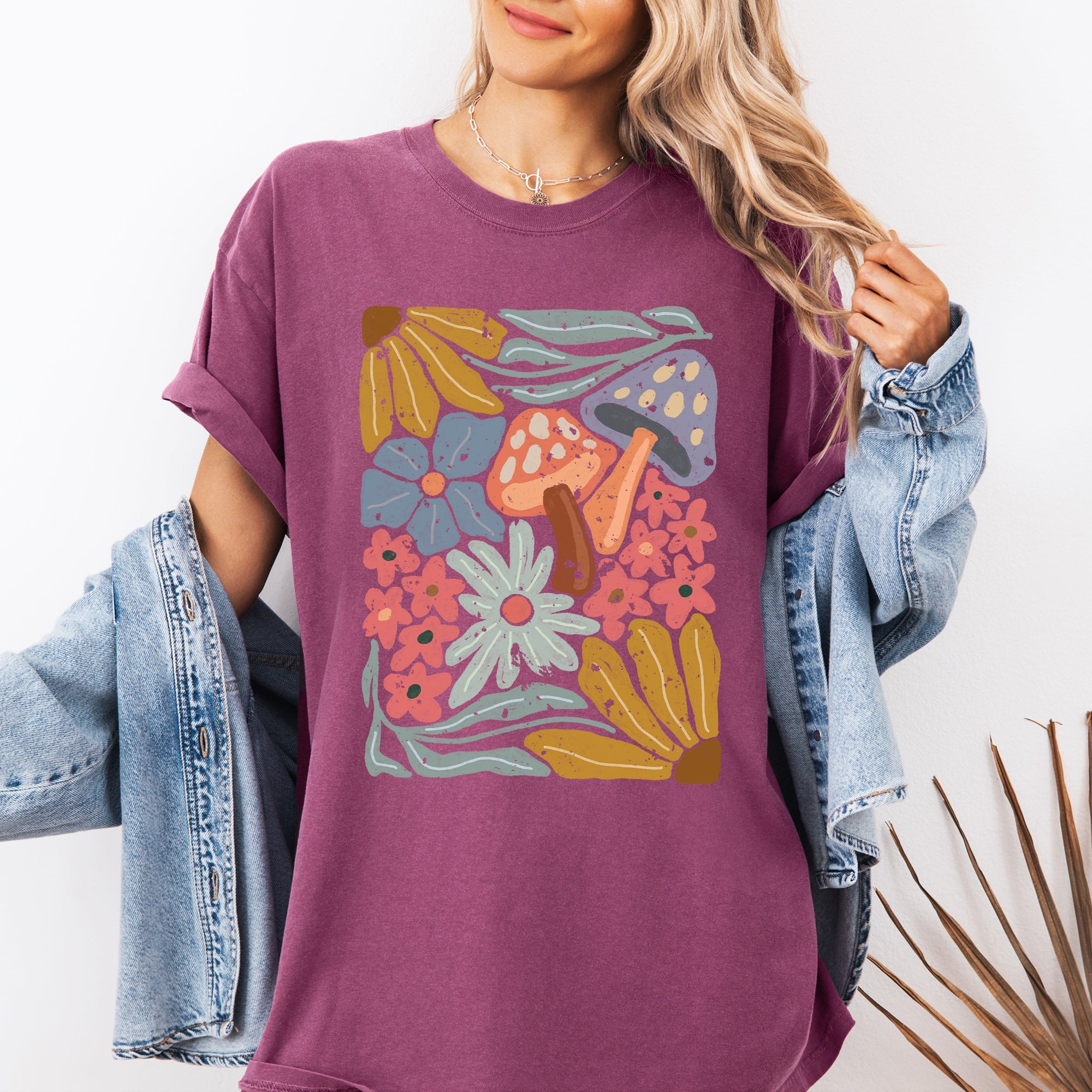 Retro Flowers Mushrooms Floral Vintage Print Nostalgia Theme Edition Comfort Colors Tee