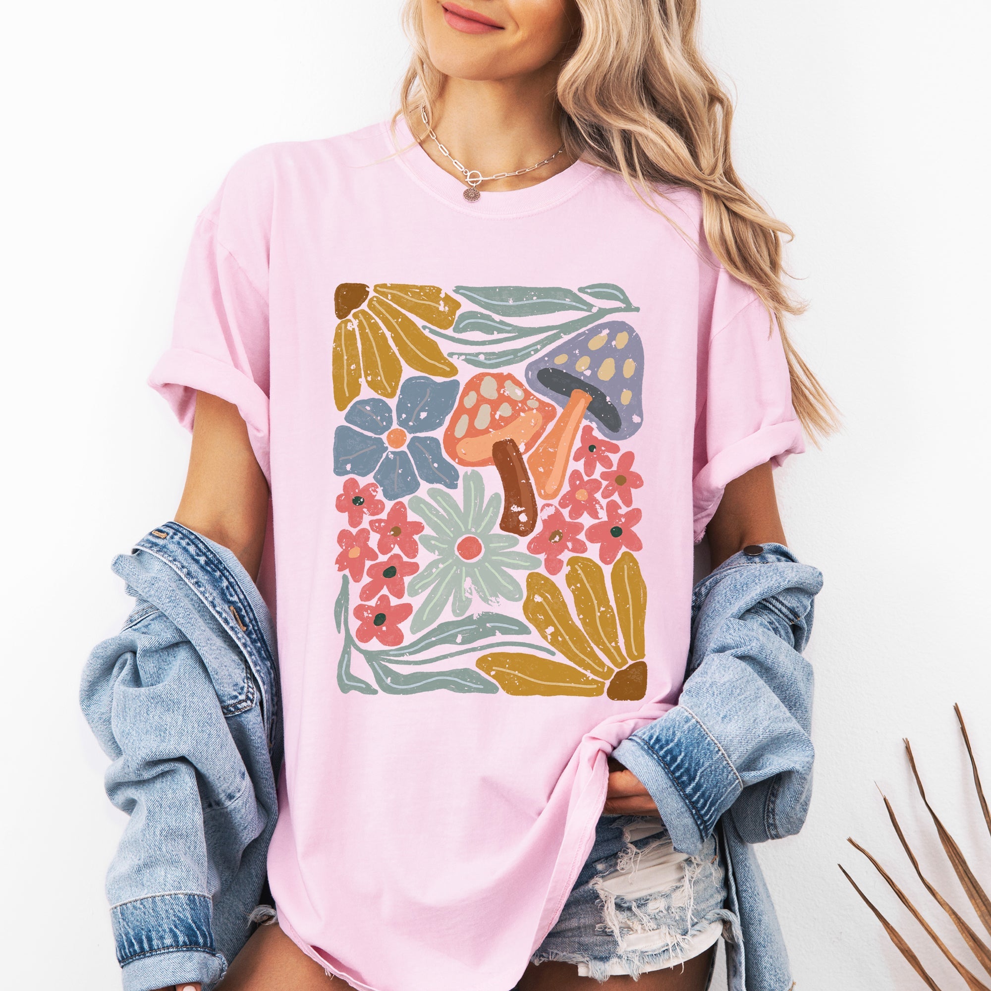 Retro Flowers Mushrooms Floral Vintage Print Nostalgia Theme Edition Comfort Colors Tee