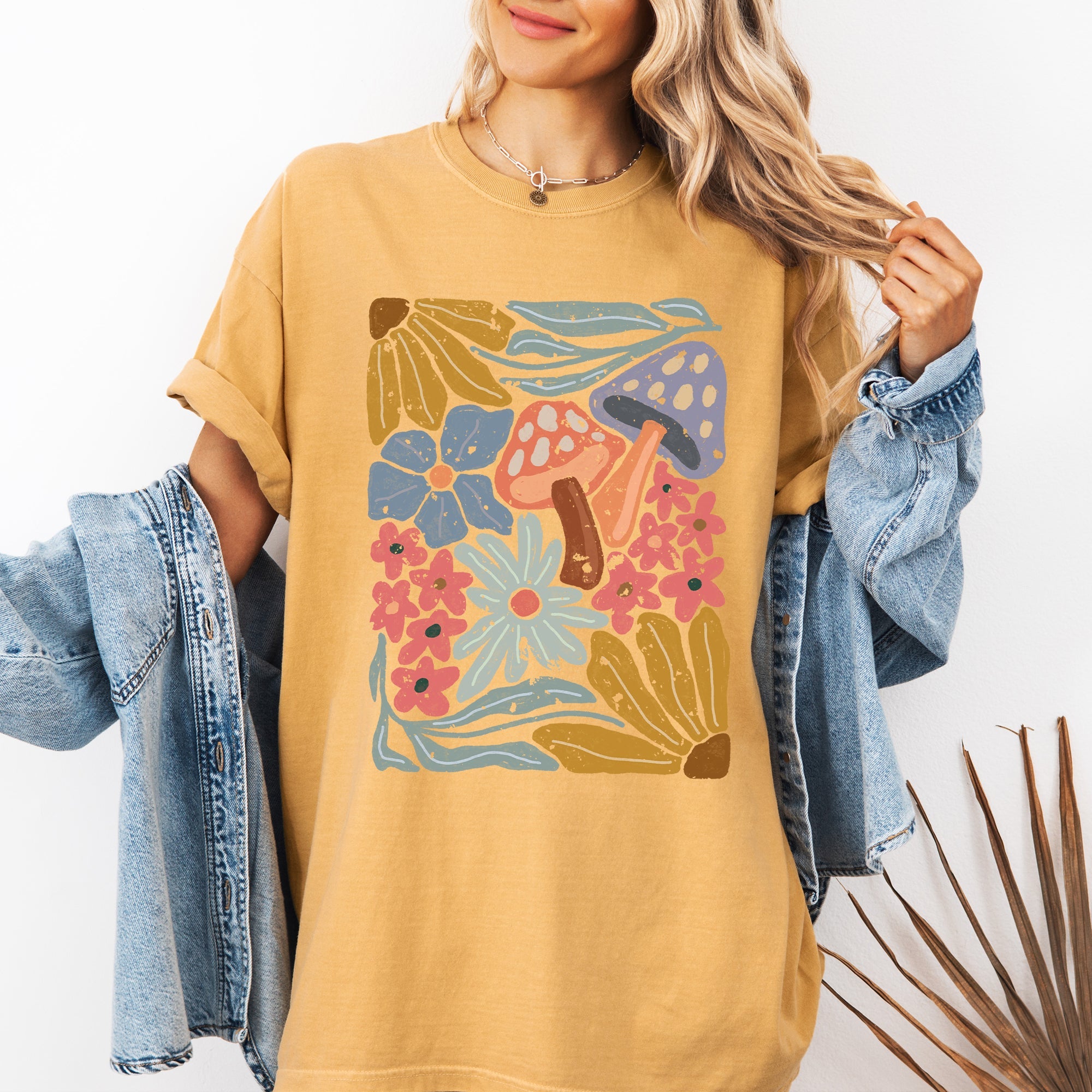 Retro Flowers Mushrooms Floral Vintage Print Nostalgia Theme Edition Comfort Colors Tee