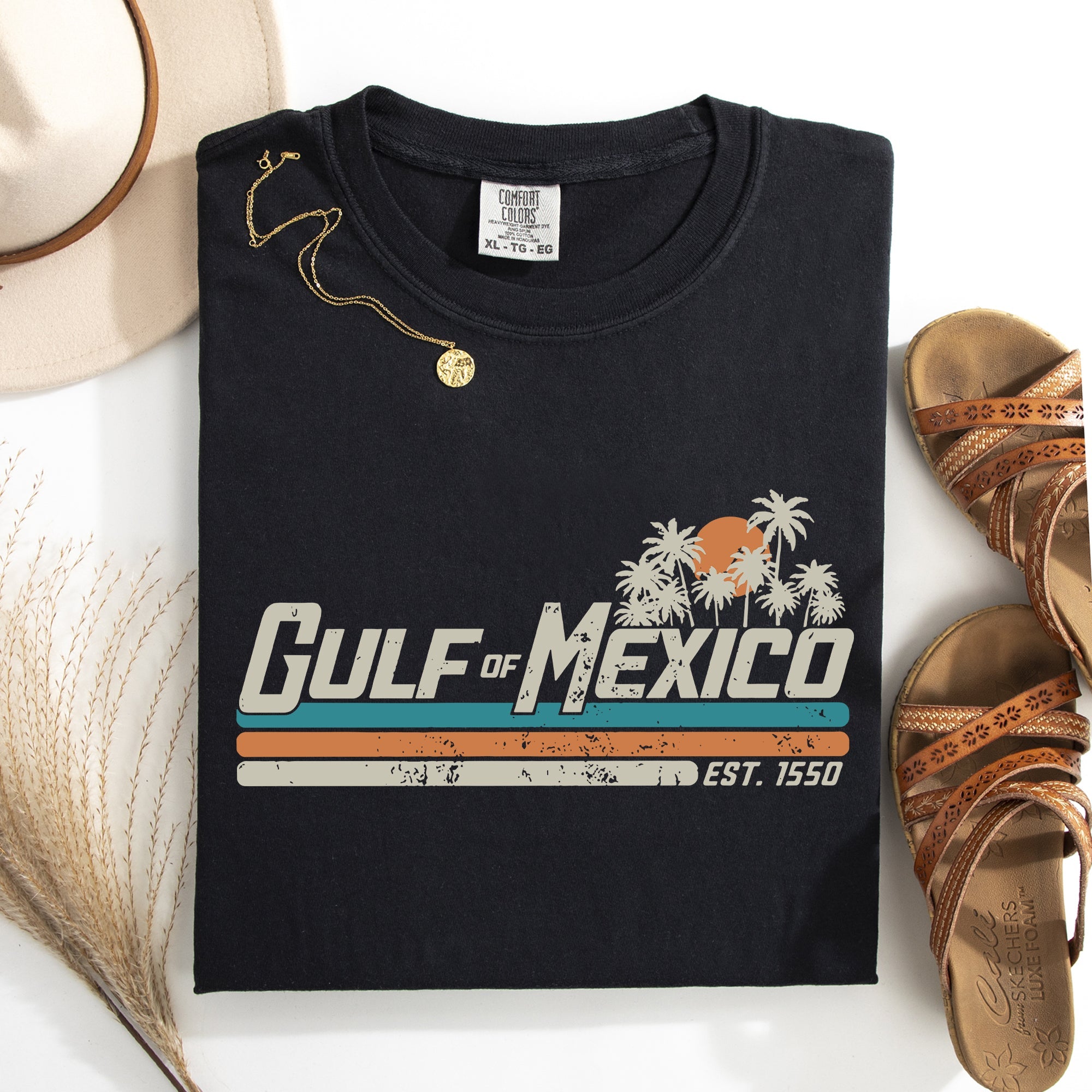 Retro Gulf Of Mexico Vintage Established 1550 Beach Palm Trees Comfort Colors Tee