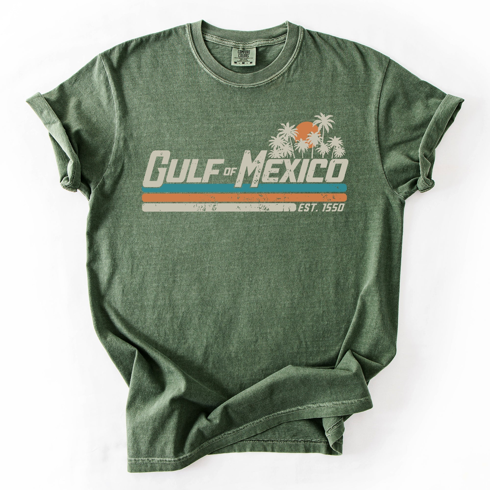 Retro Gulf Of Mexico Vintage Established 1550 Beach Palm Trees Comfort Colors Tee