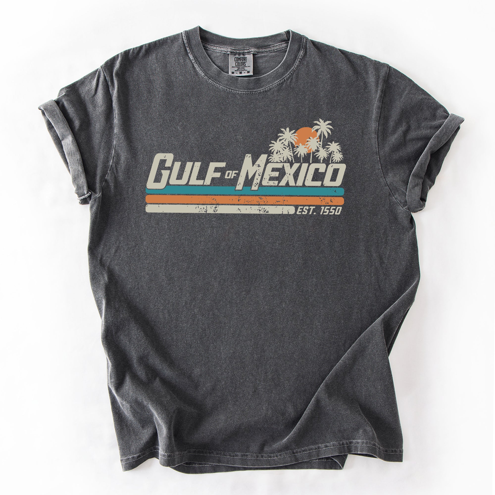 Retro Gulf Of Mexico Vintage Established 1550 Beach Palm Trees Comfort Colors Tee