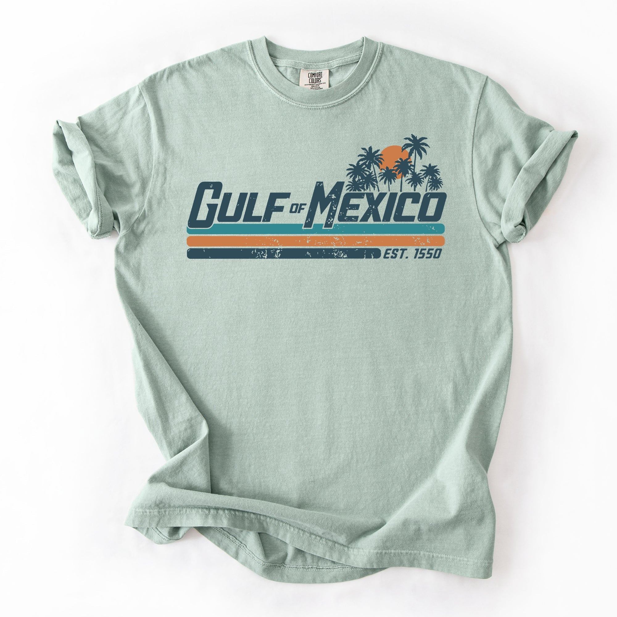 Retro Gulf Of Mexico Vintage Established 1550 Beach Palm Trees Comfort Colors Tee