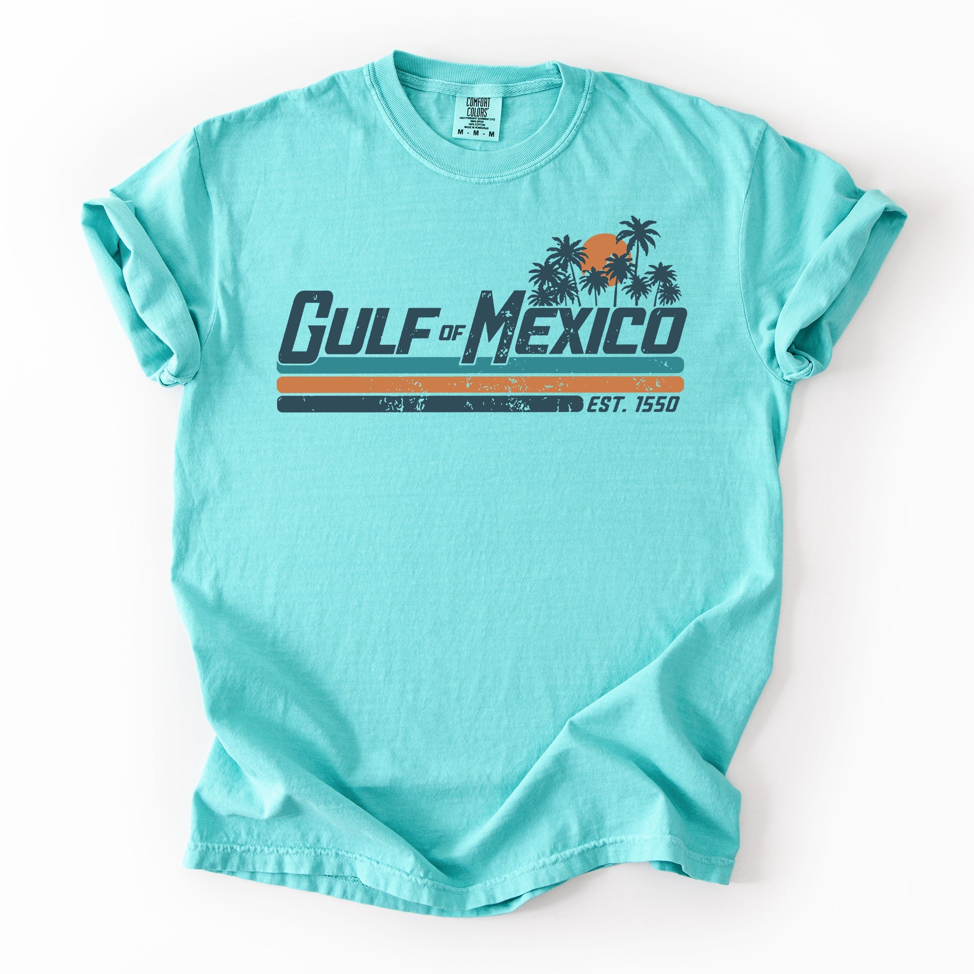 Retro Gulf Of Mexico Vintage Established 1550 Beach Palm Trees Comfort Colors Tee
