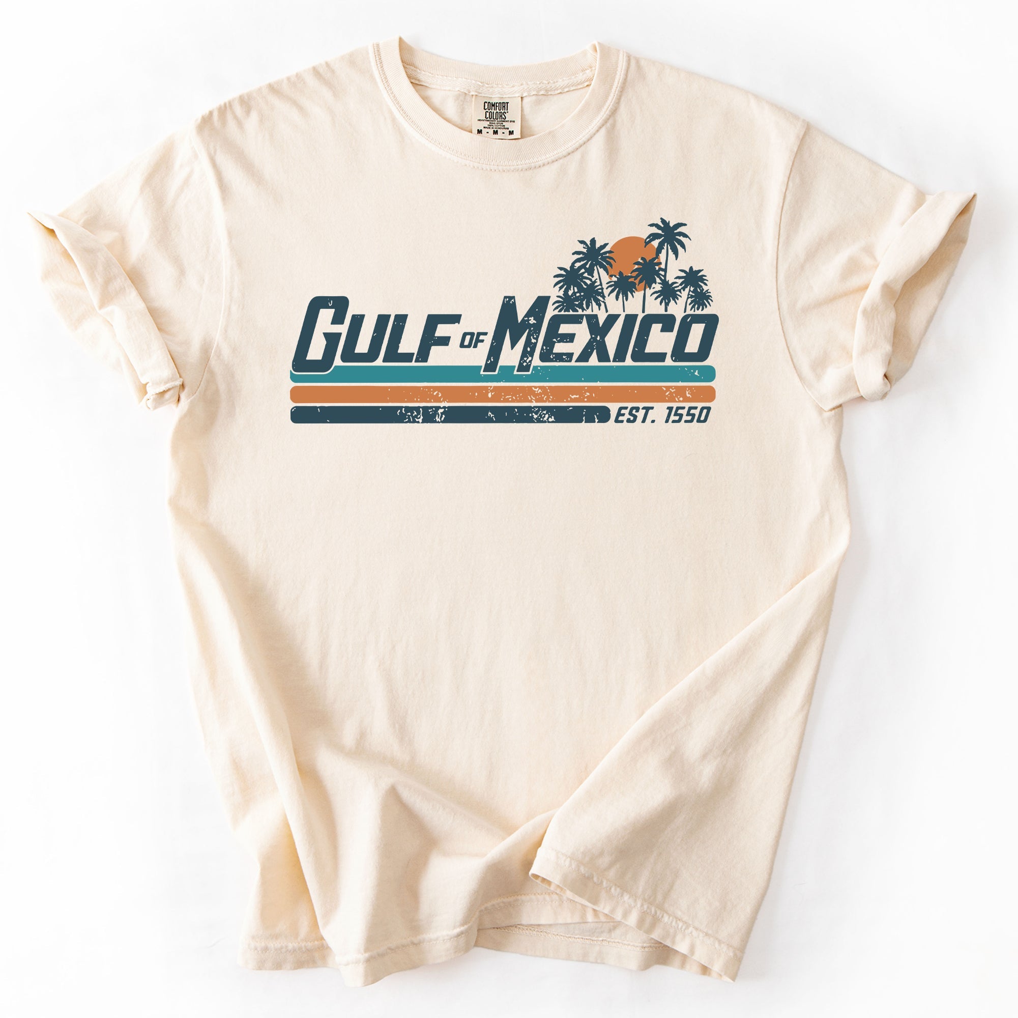 Retro Gulf Of Mexico Vintage Established 1550 Beach Palm Trees Comfort Colors Tee