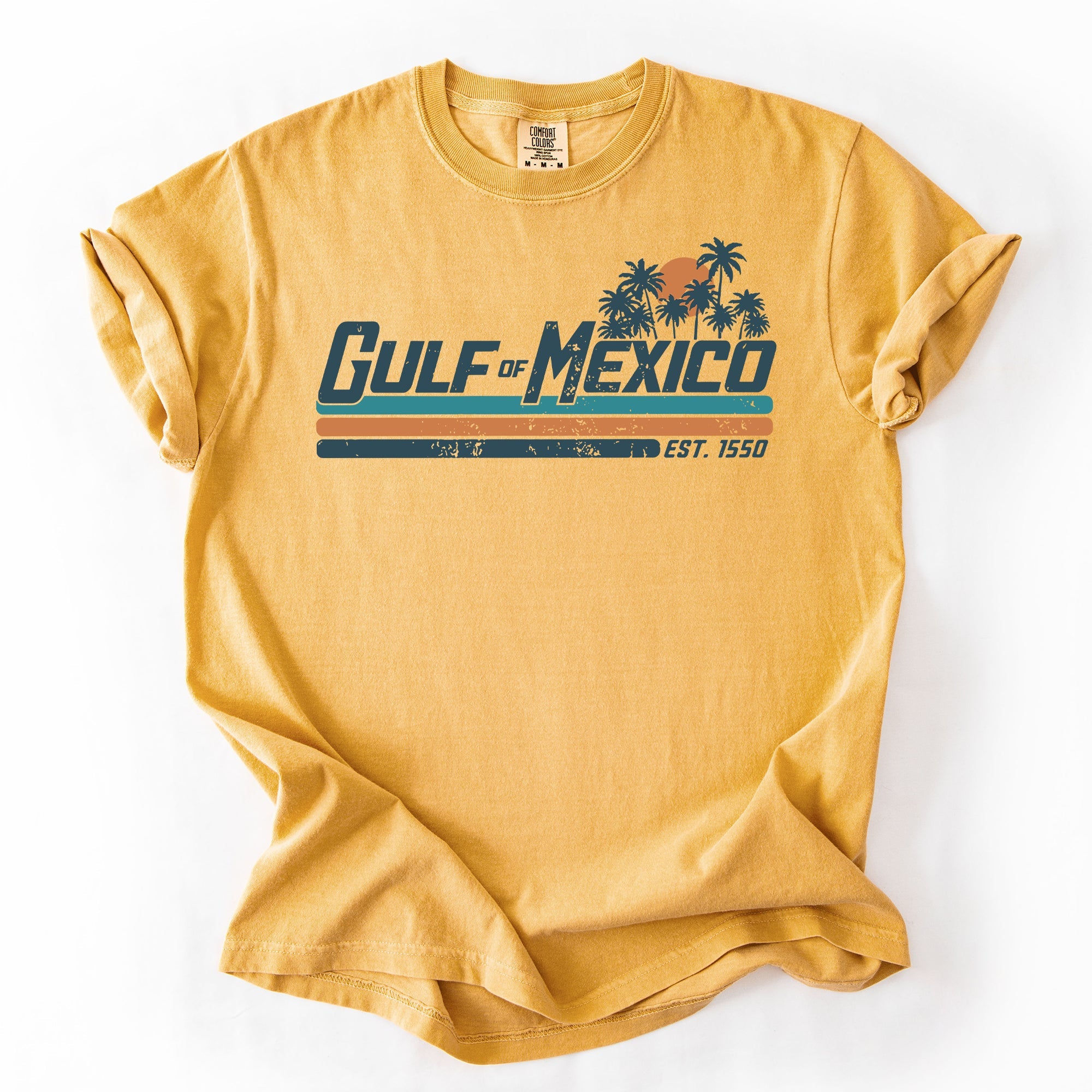 Retro Gulf Of Mexico Vintage Established 1550 Beach Palm Trees Comfort Colors Tee