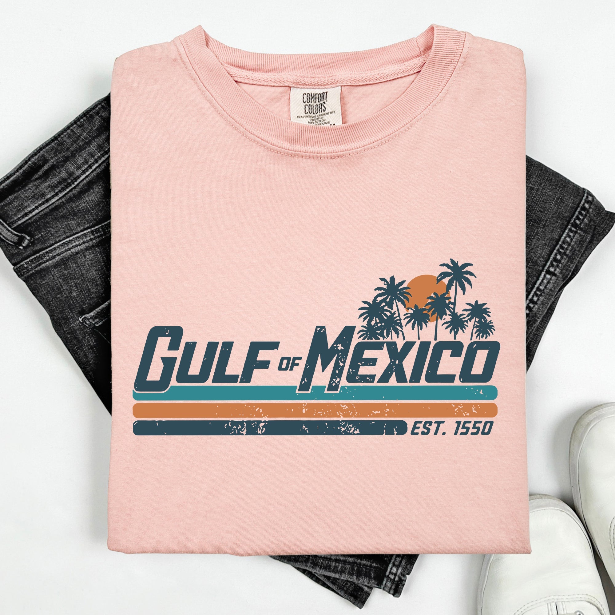 Retro Gulf Of Mexico Vintage Established 1550 Beach Palm Trees Comfort Colors Tee