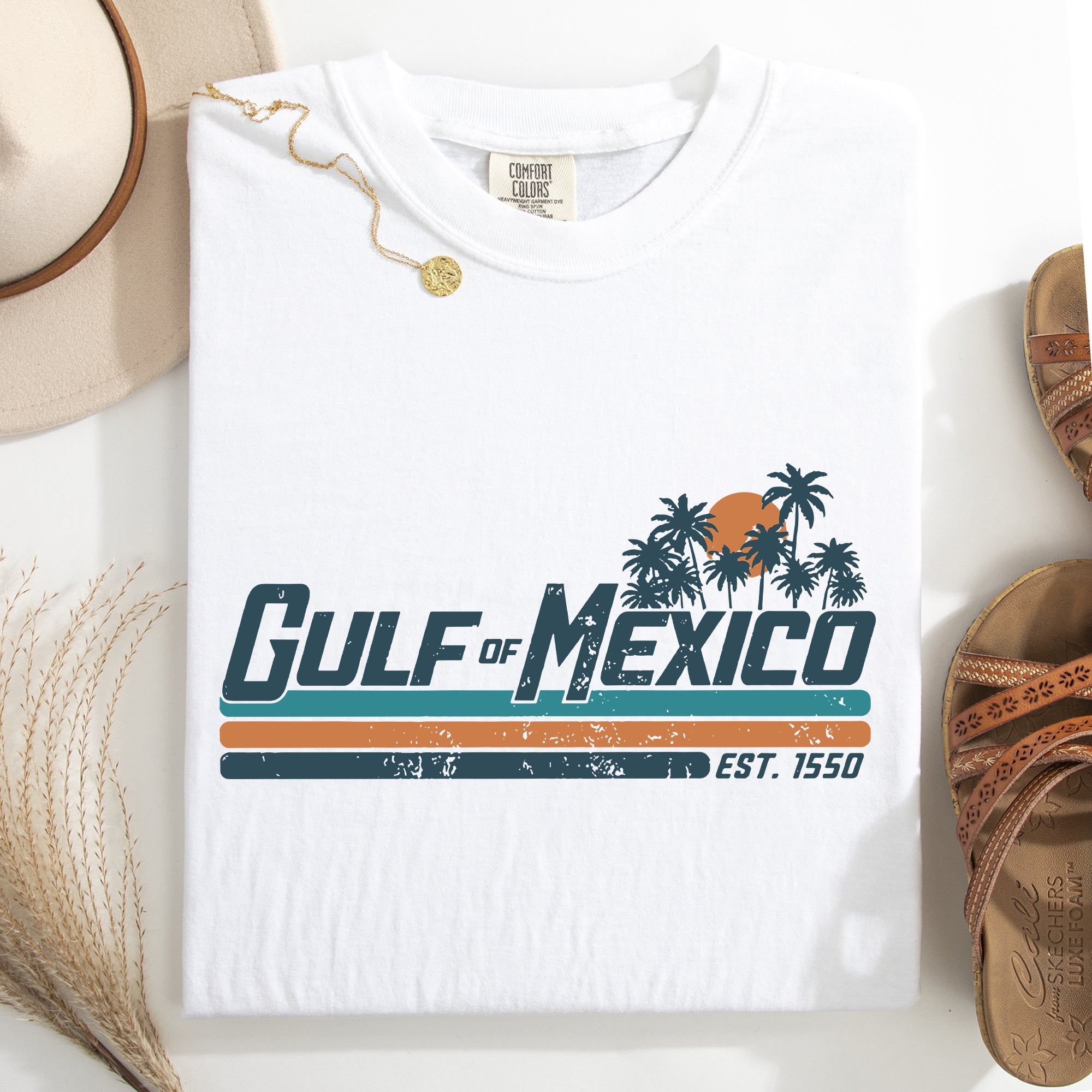 Retro Gulf Of Mexico Vintage Established 1550 Beach Palm Trees Comfort Colors Tee