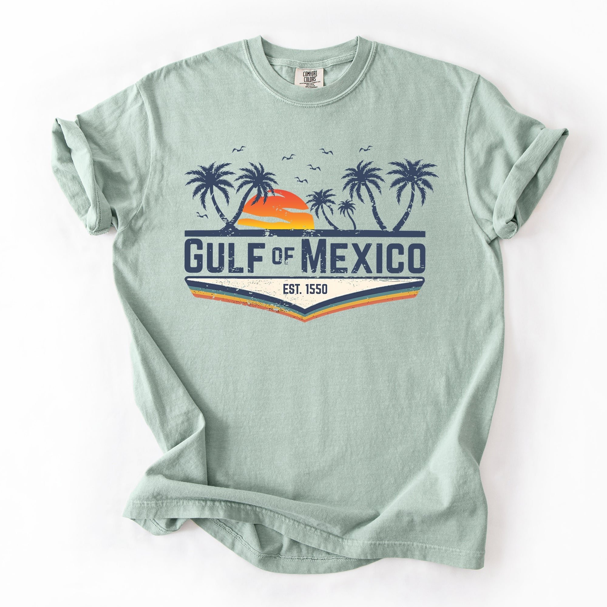 Retro Gulf of Mexico Vintage Established 1550 Birds Beach Palm Trees Comfort Colors Tee