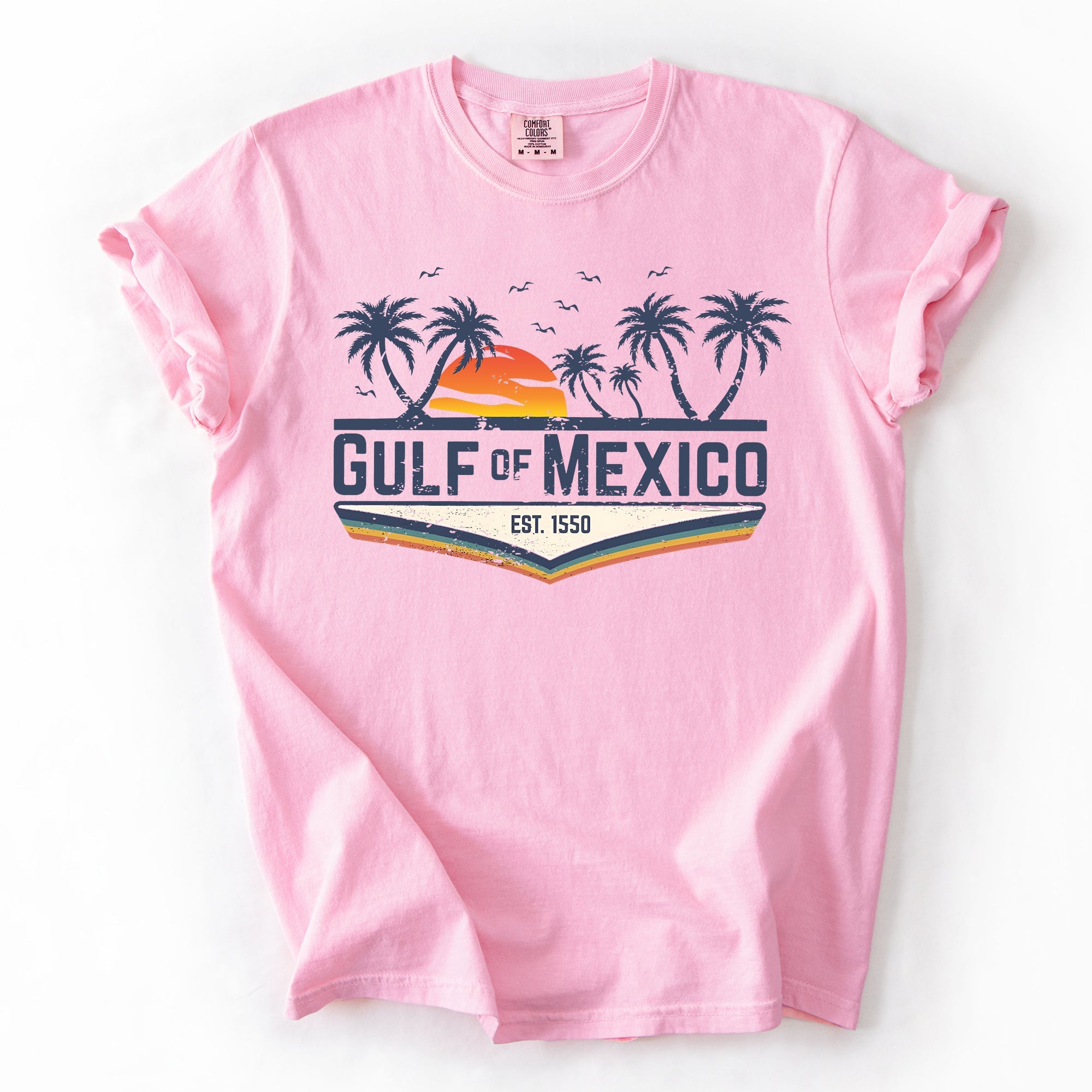 Retro Gulf of Mexico Vintage Established 1550 Birds Beach Palm Trees Comfort Colors Tee
