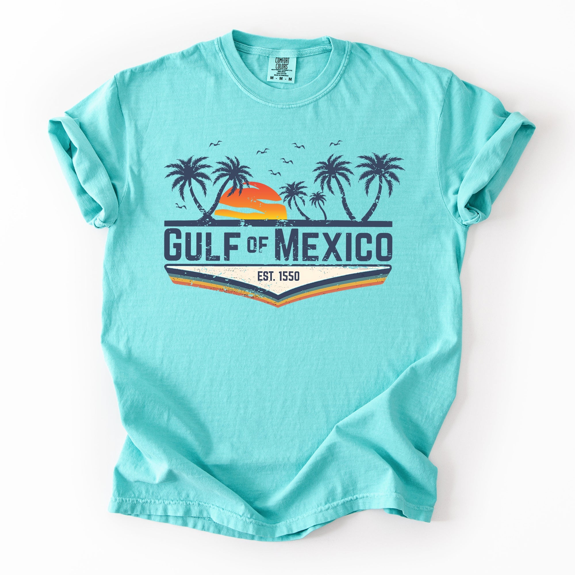 Retro Gulf of Mexico Vintage Established 1550 Birds Beach Palm Trees Comfort Colors Tee