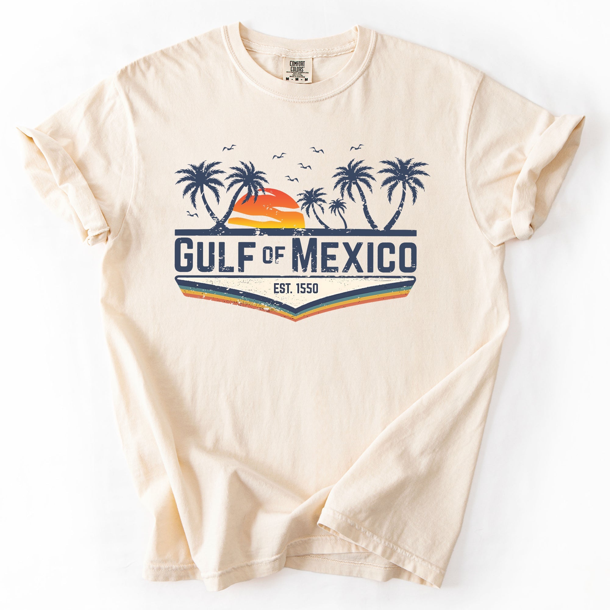 Retro Gulf of Mexico Vintage Established 1550 Birds Beach Palm Trees Comfort Colors Tee