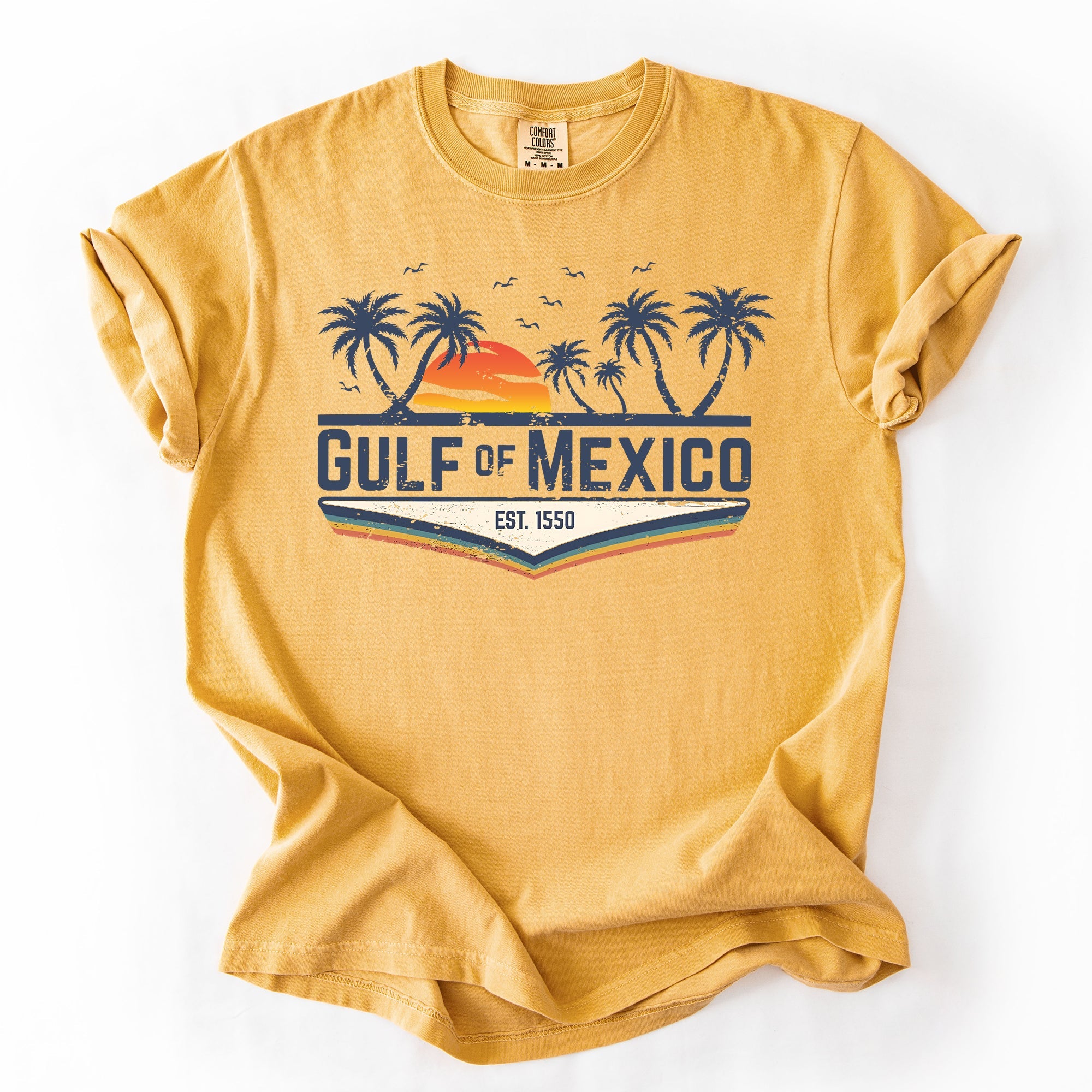 Retro Gulf of Mexico Vintage Established 1550 Birds Beach Palm Trees Comfort Colors Tee