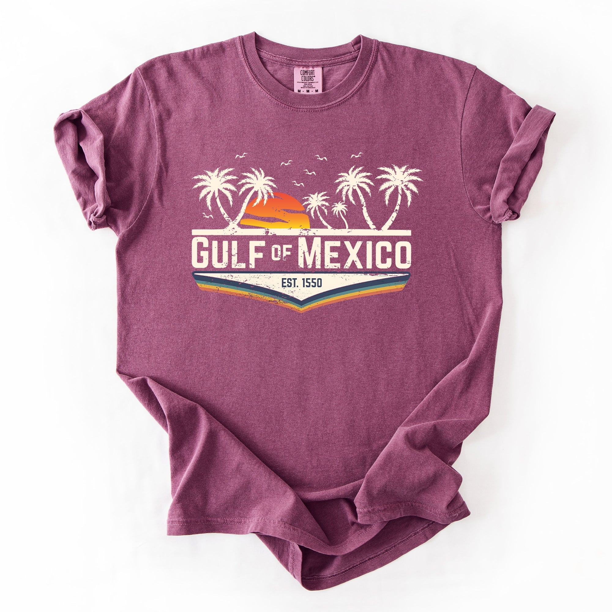 Retro Gulf of Mexico Vintage Established 1550 Birds Beach Palm Trees Comfort Colors Tee