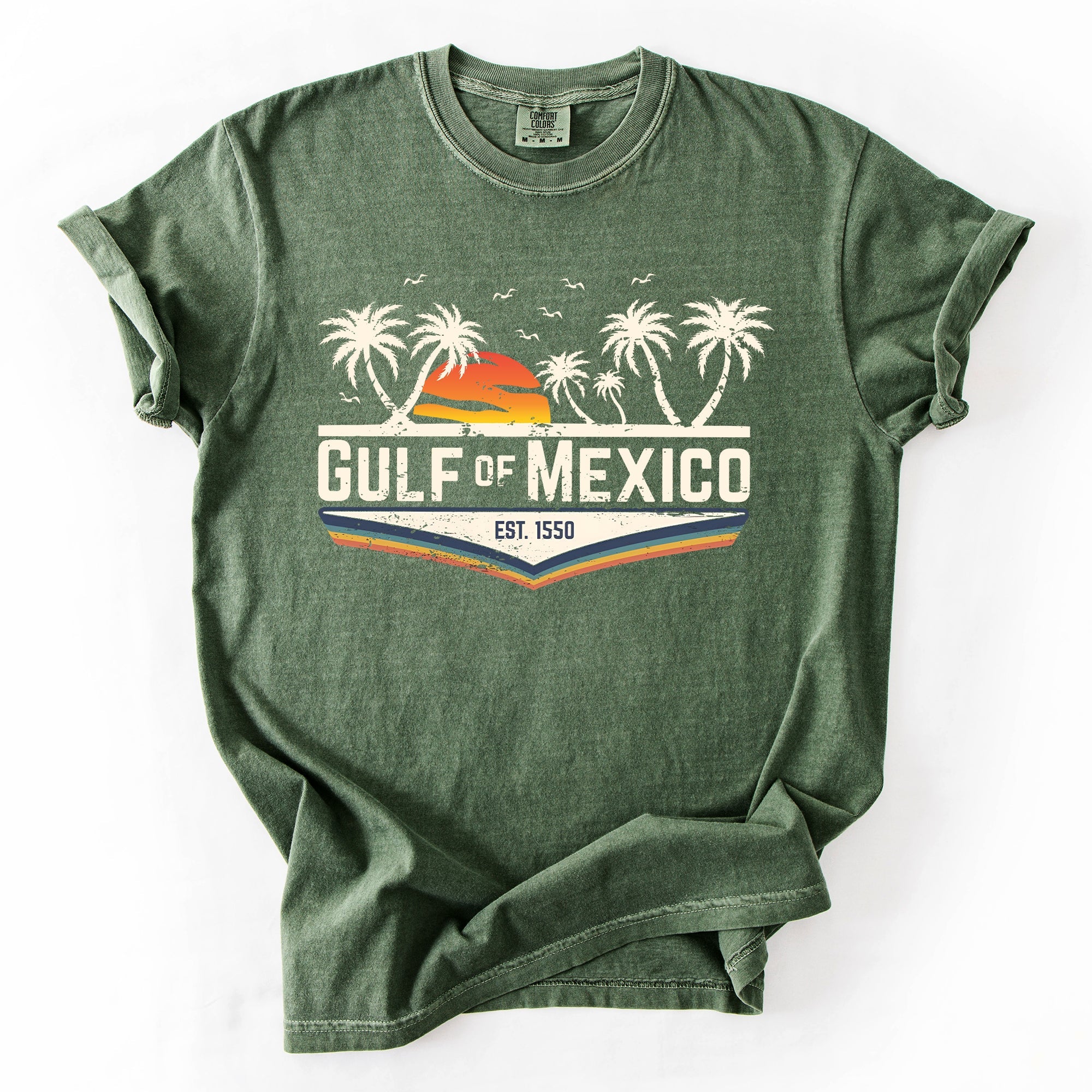 Retro Gulf of Mexico Vintage Established 1550 Birds Beach Palm Trees Comfort Colors Tee