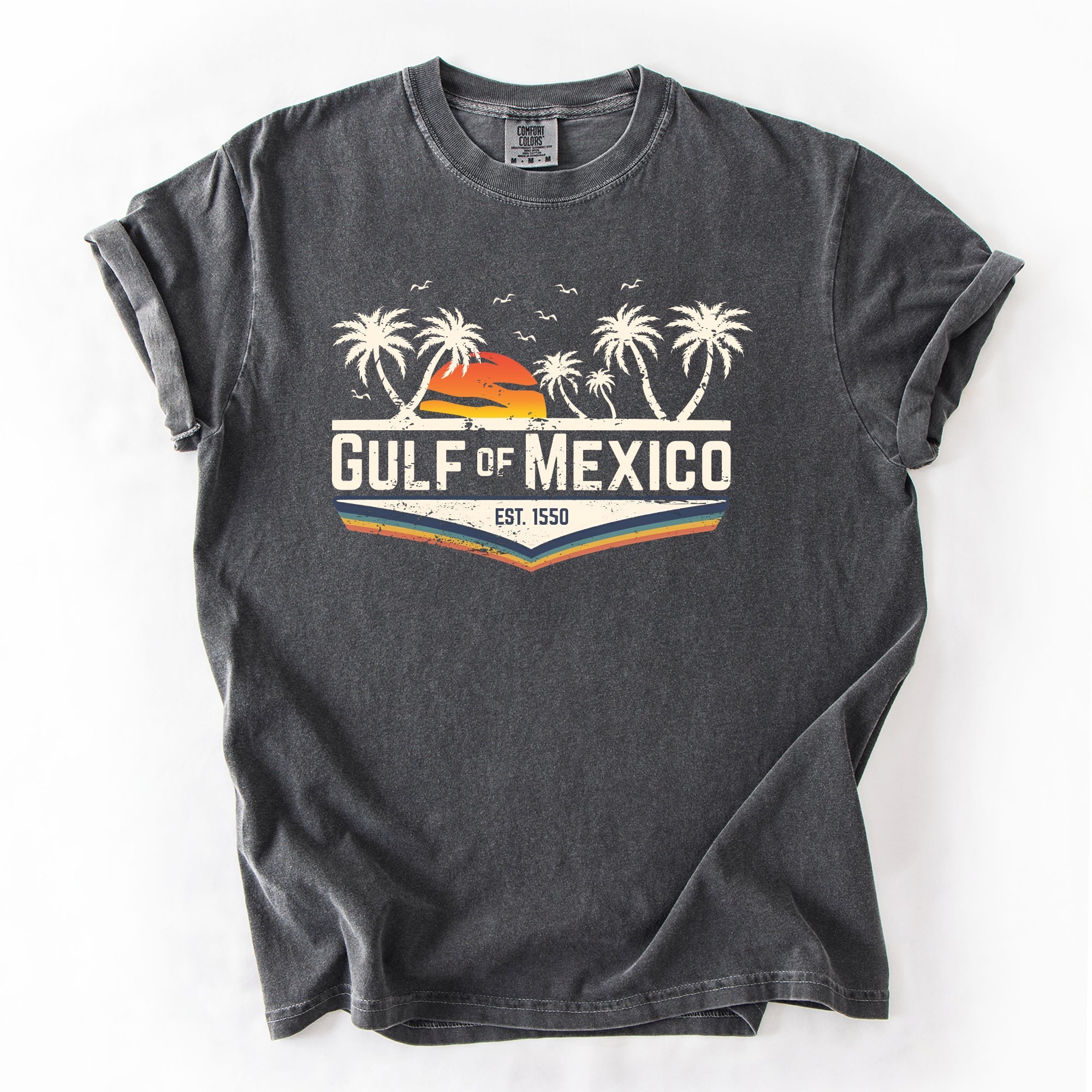 Retro Gulf of Mexico Vintage Established 1550 Birds Beach Palm Trees Comfort Colors Tee