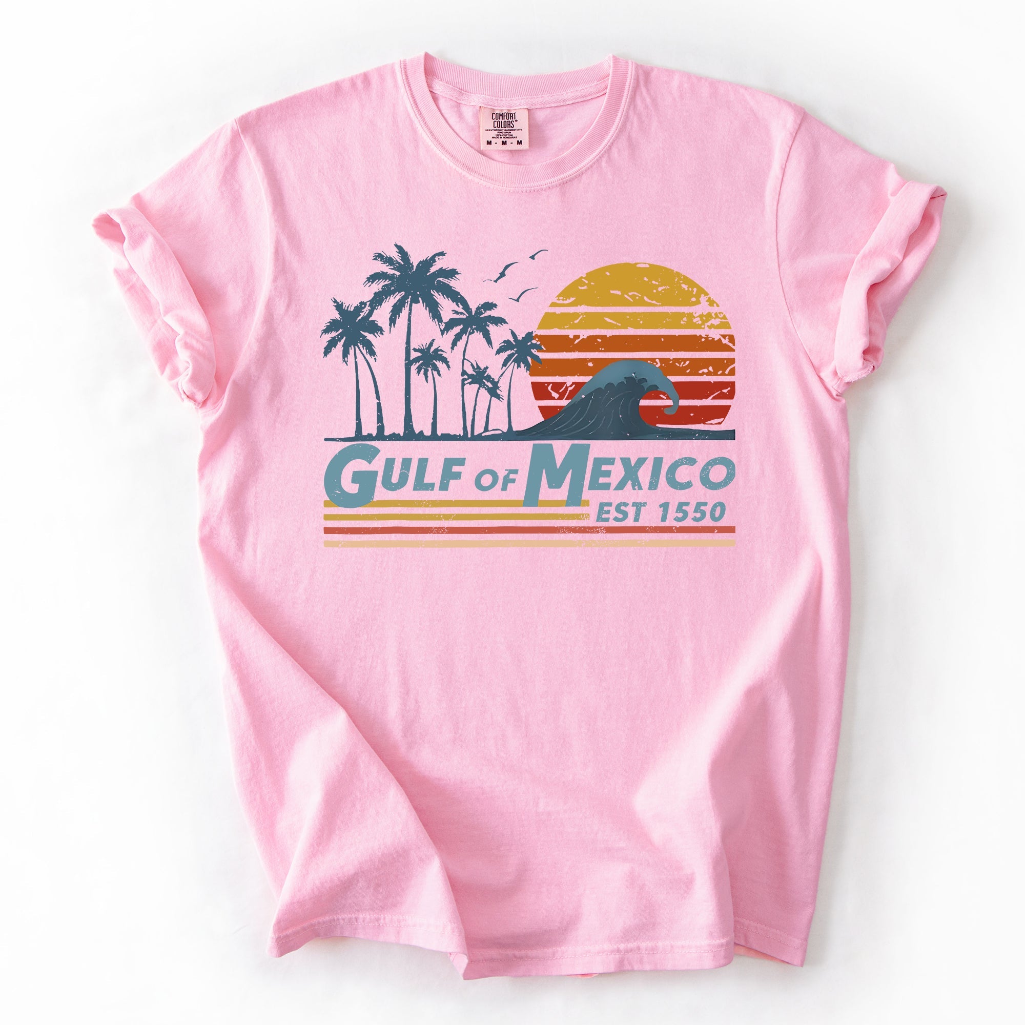 Retro Gulf Of Mexico Vintage Established 1550 Wave Beach Palm Trees Comfort Colors Tee