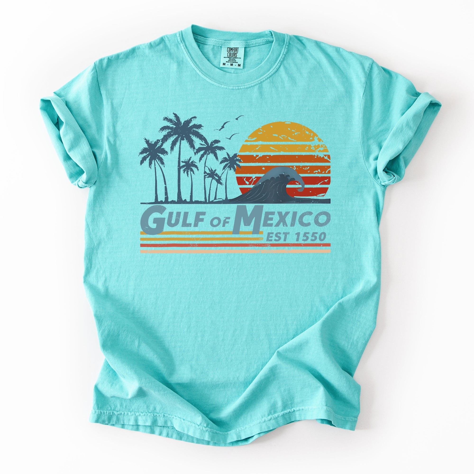 Retro Gulf Of Mexico Vintage Established 1550 Wave Beach Palm Trees Comfort Colors Tee