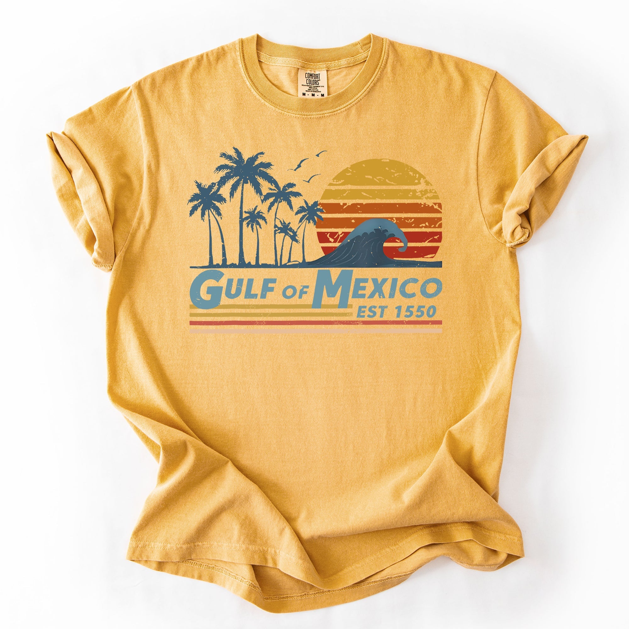 Retro Gulf Of Mexico Vintage Established 1550 Wave Beach Palm Trees Comfort Colors Tee