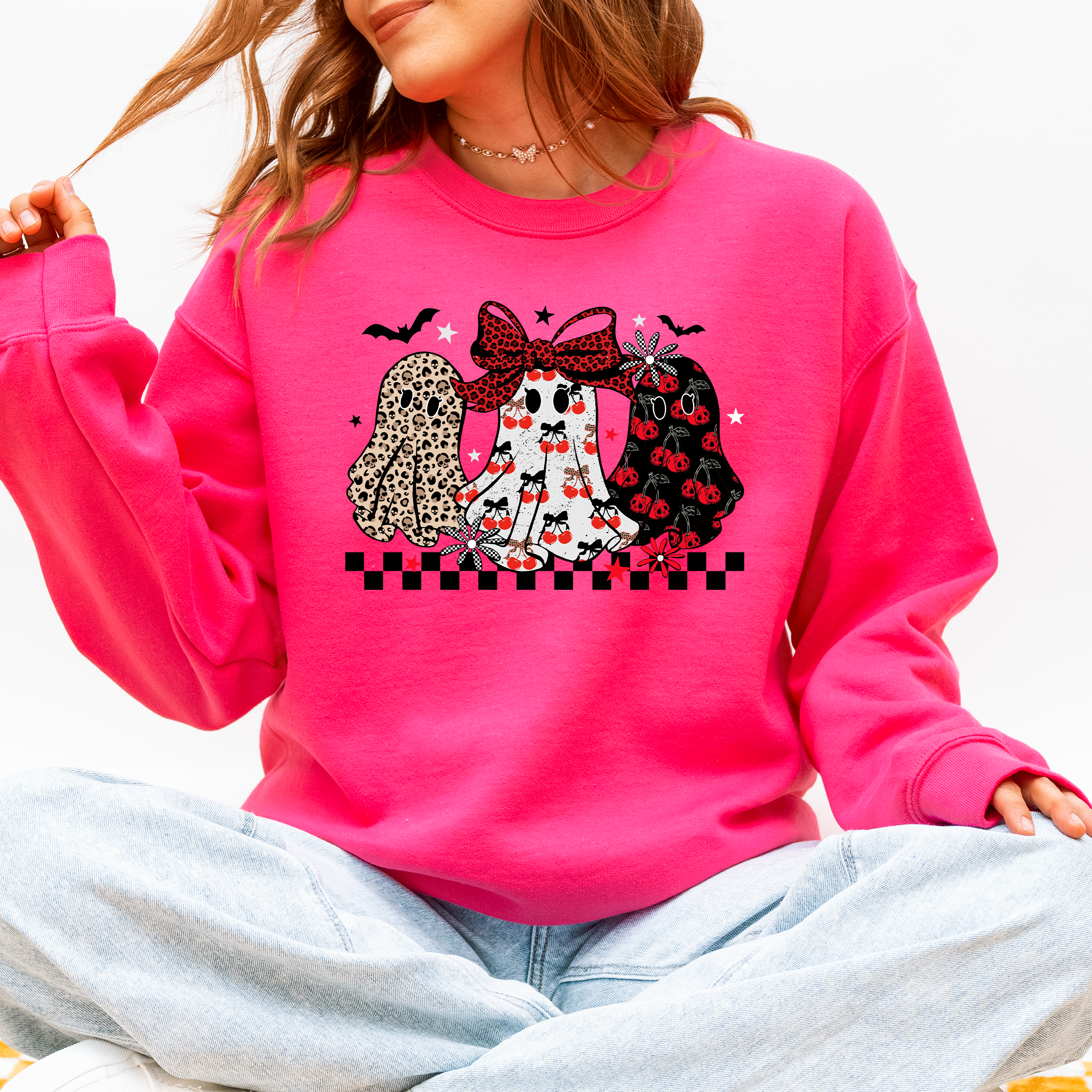 Retro Halloween Ghosts Checkered Pattern Vintage Haunted Collectible Edition Sweatshirt