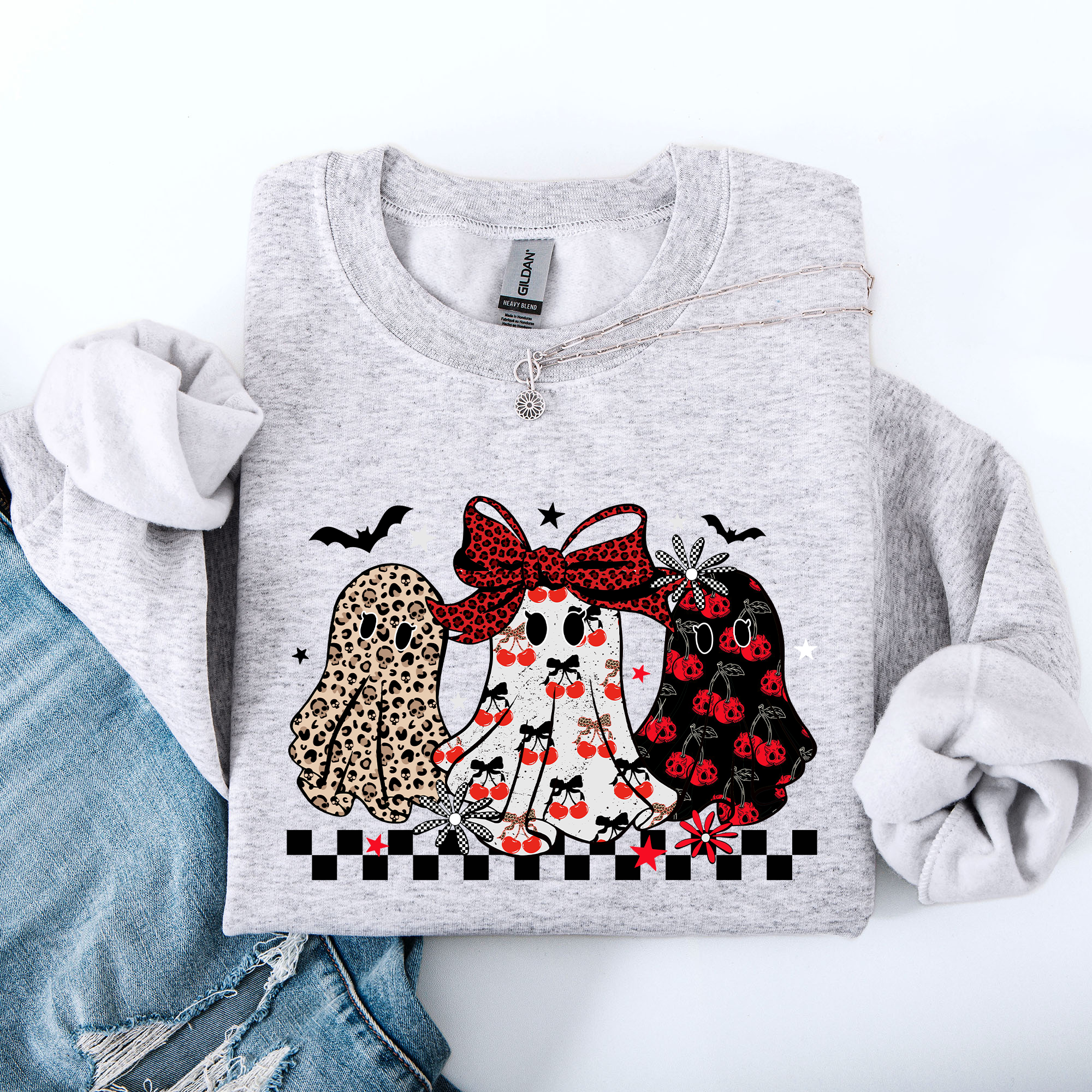 Retro Halloween Ghosts Checkered Pattern Vintage Haunted Collectible Edition Sweatshirt