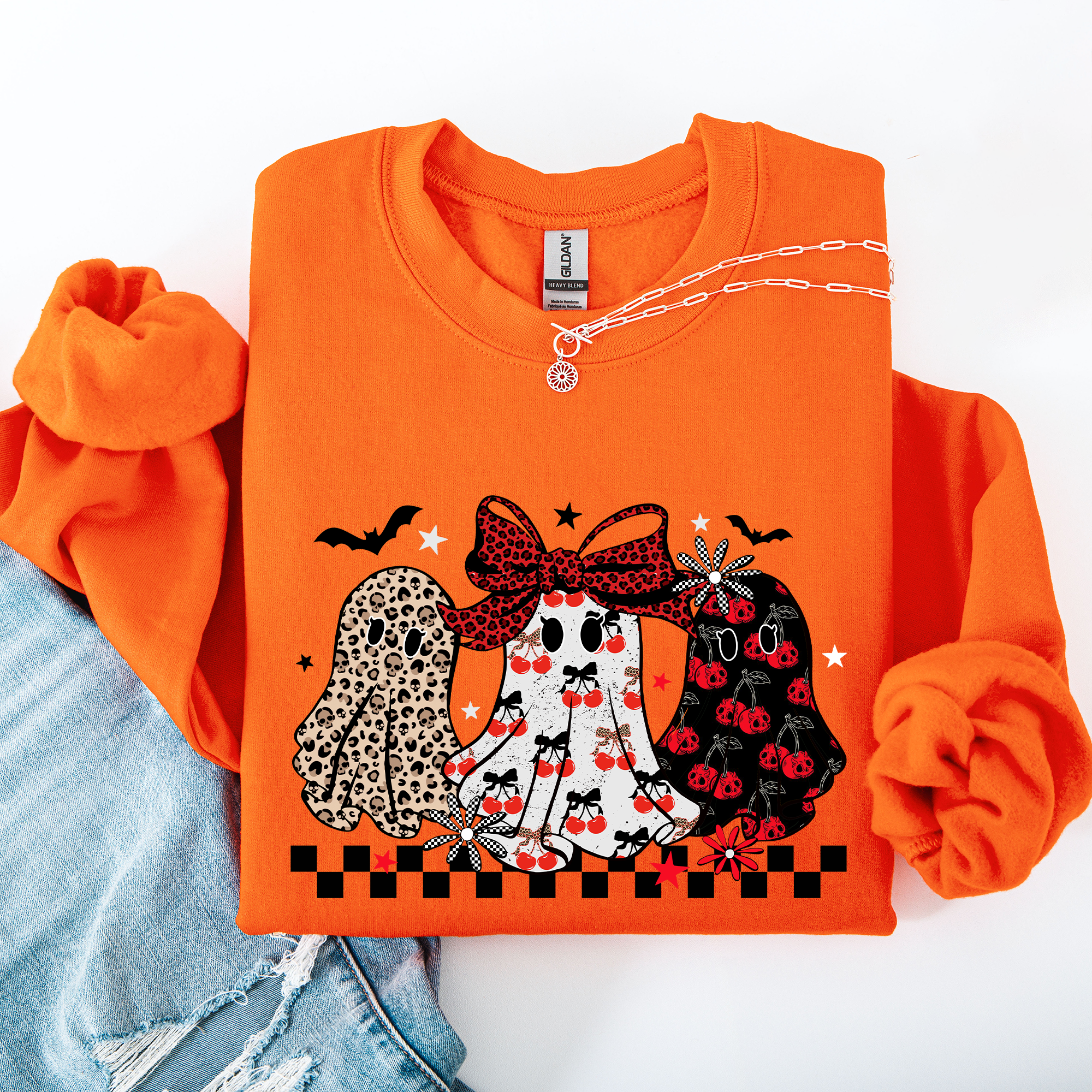 Retro Halloween Ghosts Checkered Pattern Vintage Haunted Collectible Edition Sweatshirt