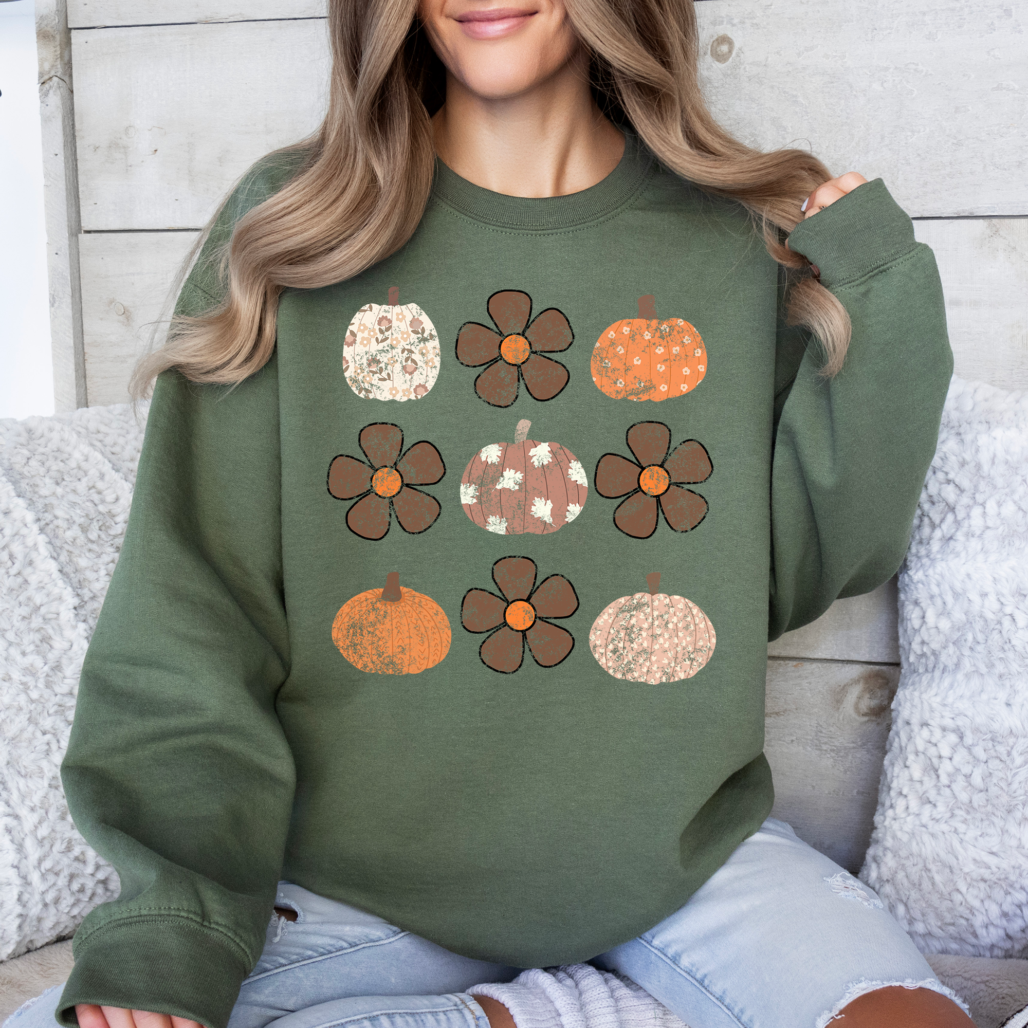 Retro Halloween Floral Pumpkin Pattern Sweatshirt For Cozy Autumn Layering Wardrobe Essential