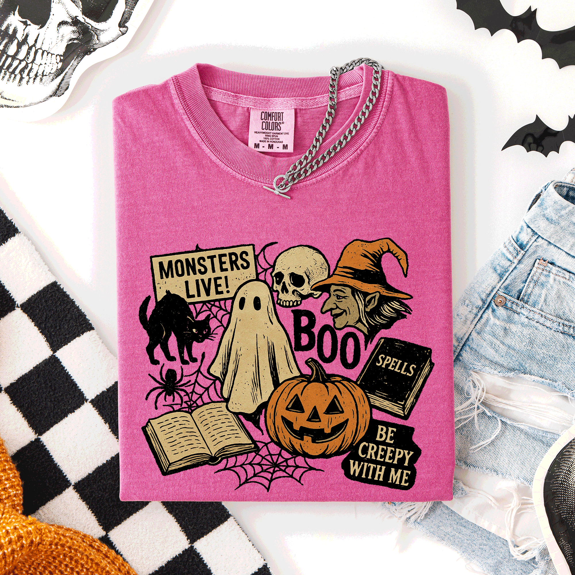 Retro Halloween Monsters Witch Creepy Vintage Style Spooktacular Comfort Colors Tee