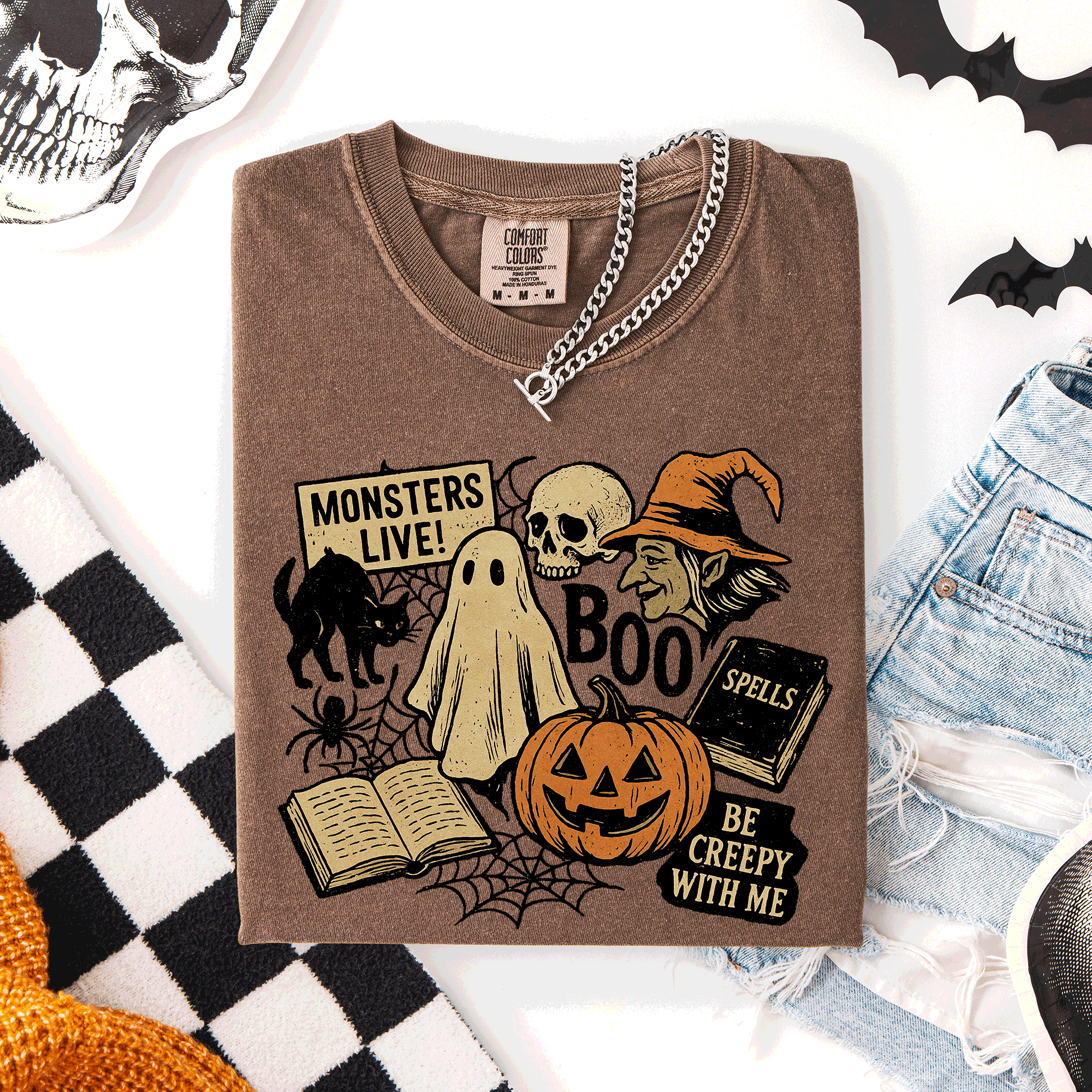 Retro Halloween Monsters Witch Creepy Vintage Style Spooktacular Comfort Colors Tee