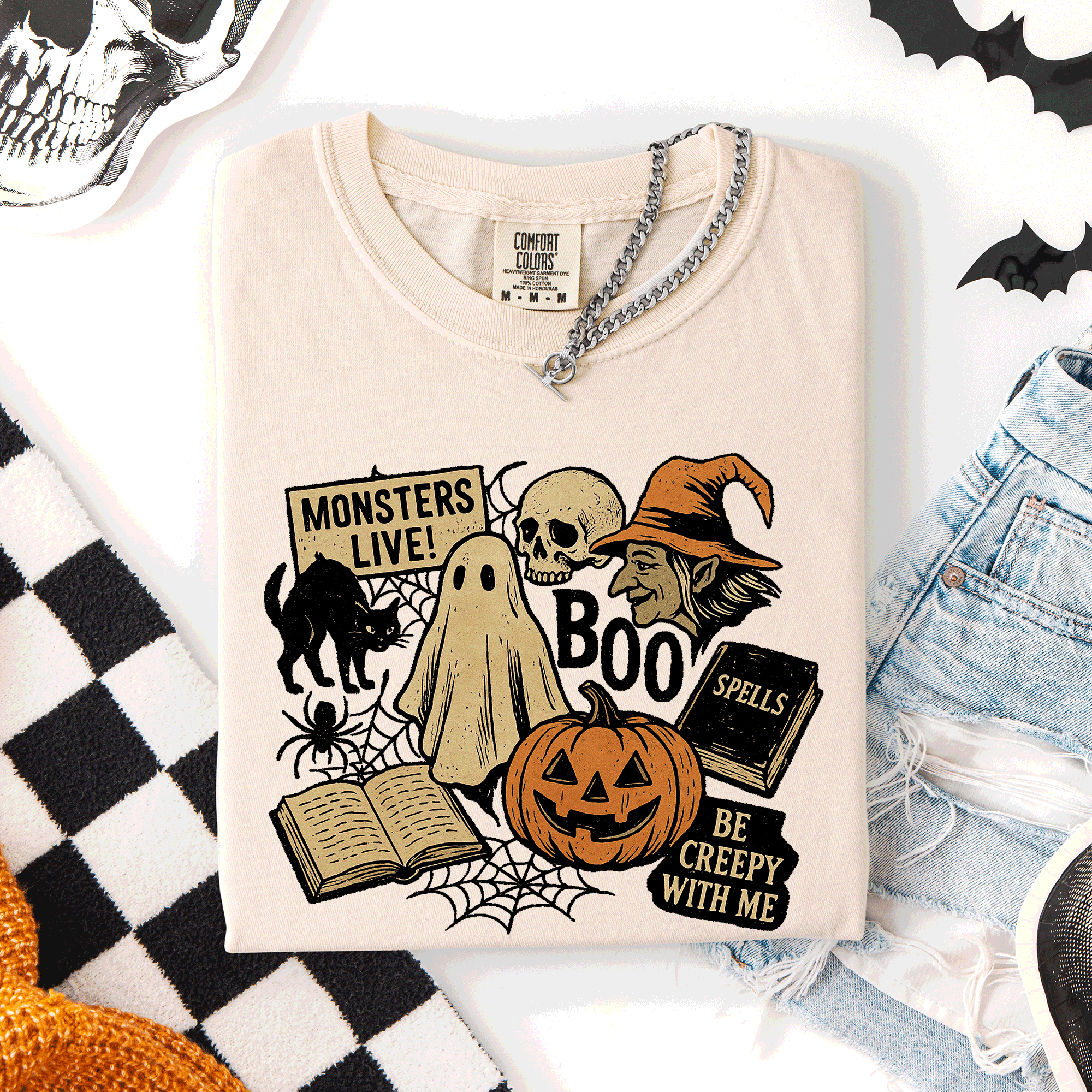 Retro Halloween Monsters Witch Creepy Vintage Style Spooktacular Comfort Colors Tee