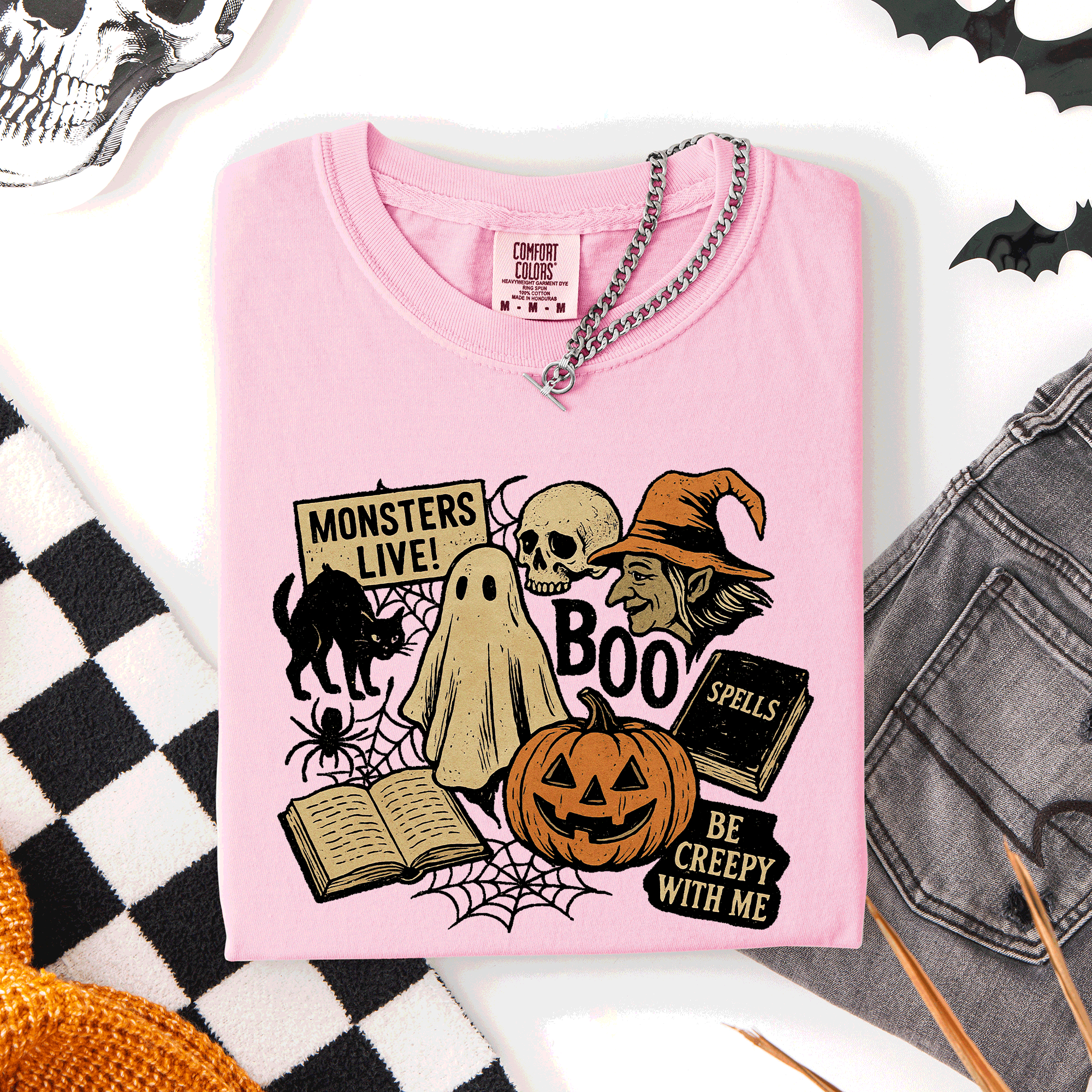 Retro Halloween Monsters Witch Creepy Vintage Style Spooktacular Comfort Colors Tee