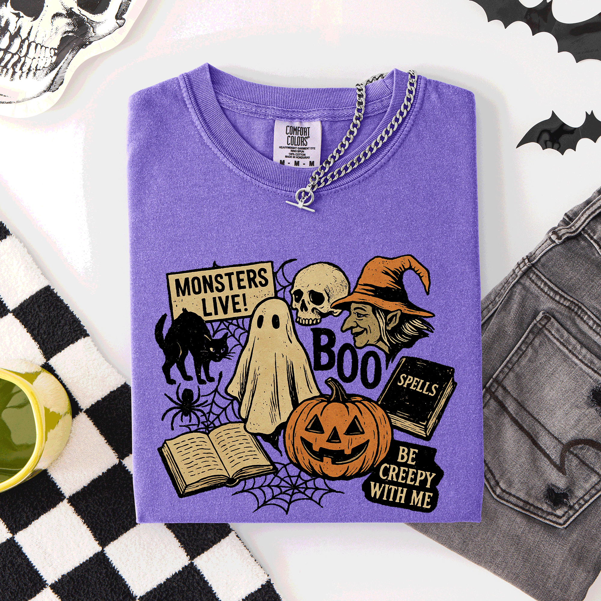 Retro Halloween Monsters Witch Creepy Vintage Style Spooktacular Comfort Colors Tee