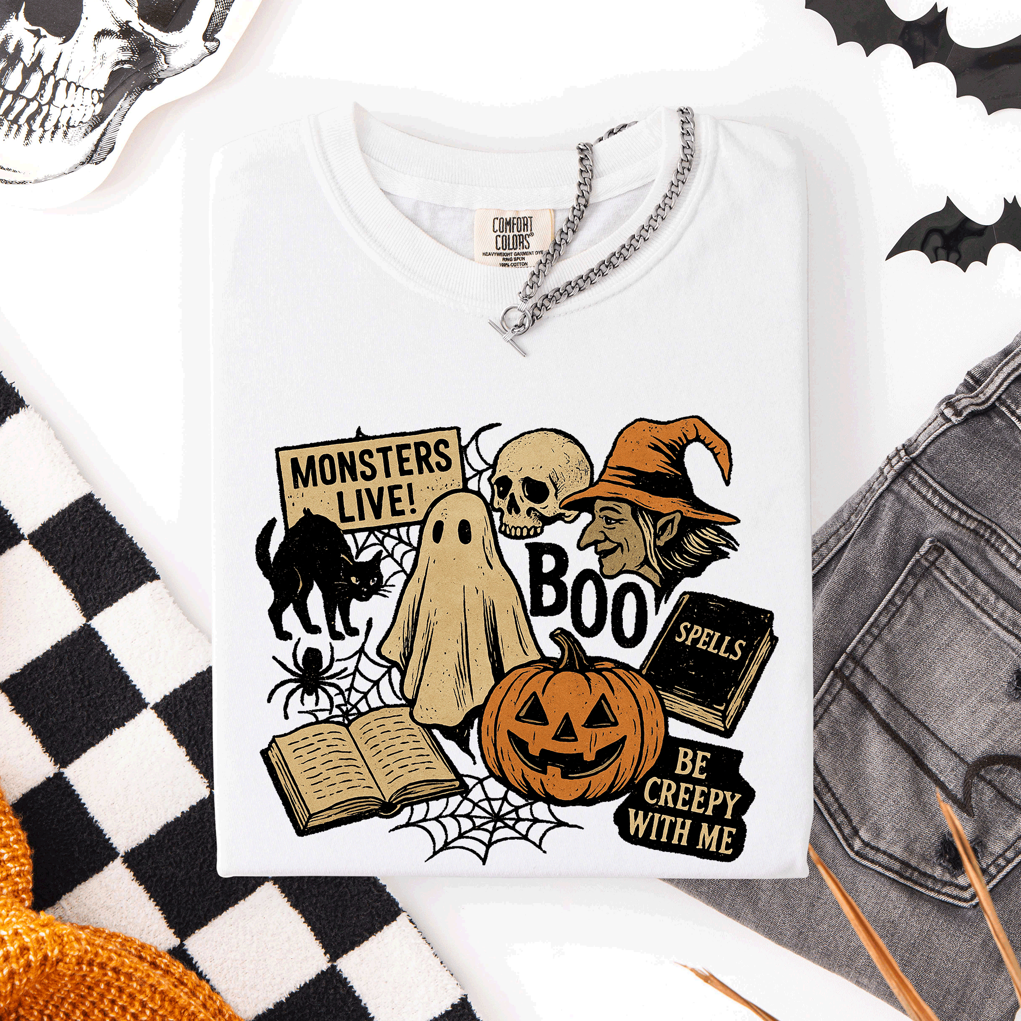 Retro Halloween Monsters Witch Creepy Vintage Style Spooktacular Comfort Colors Tee