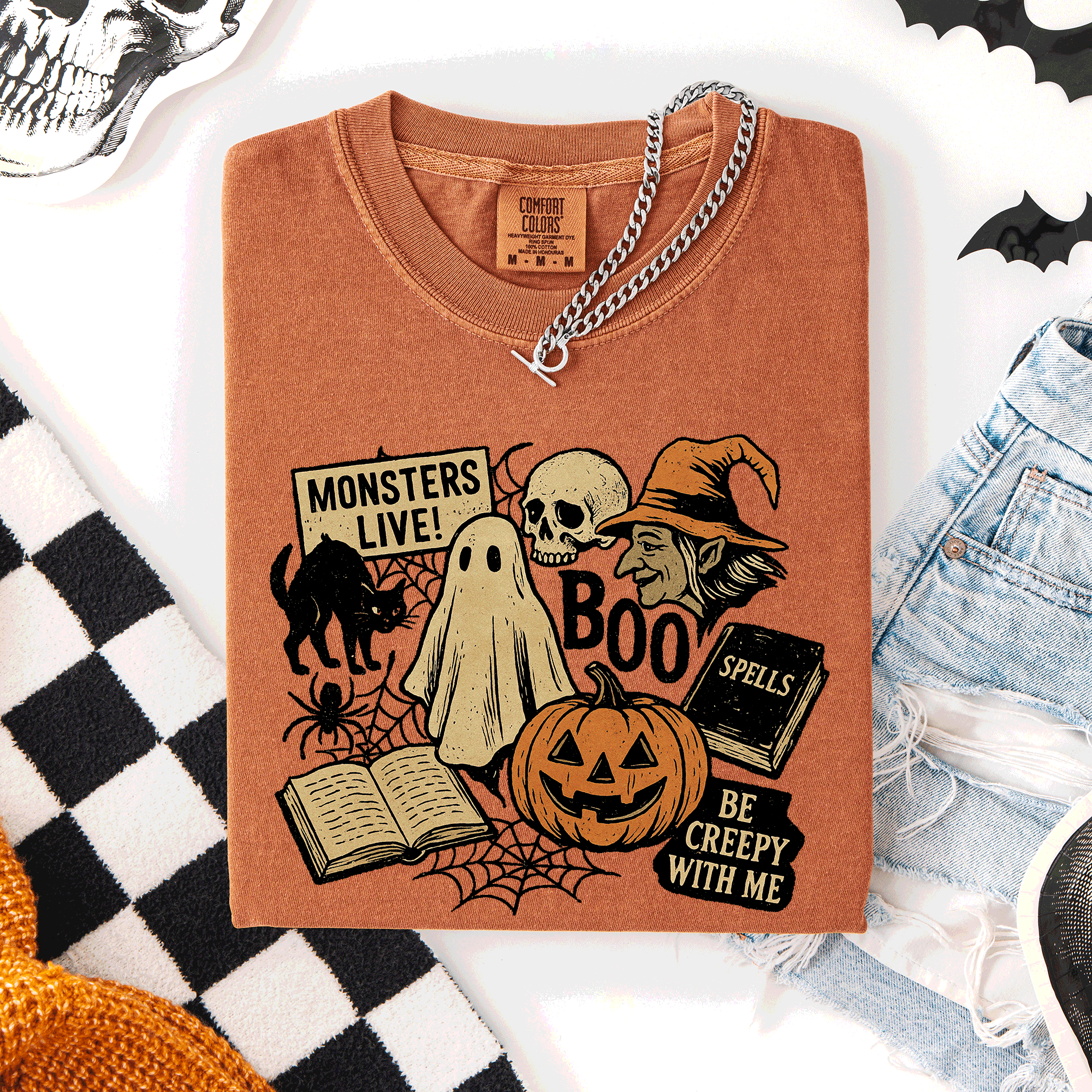 Retro Halloween Monsters Witch Creepy Vintage Style Spooktacular Comfort Colors Tee