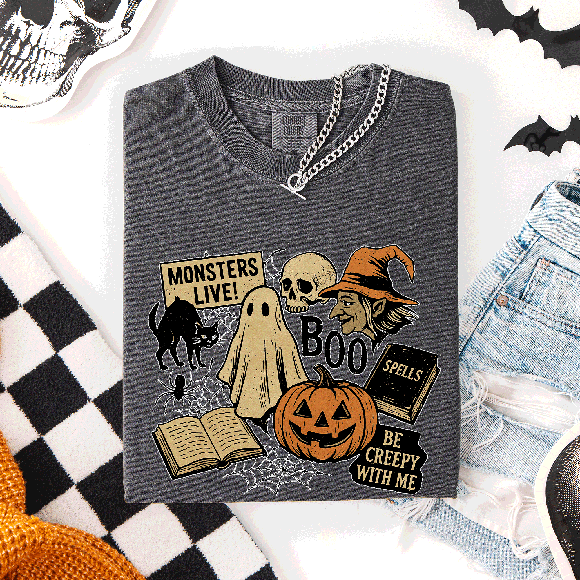 Retro Halloween Monsters Witch Creepy Vintage Style Spooktacular Comfort Colors Tee
