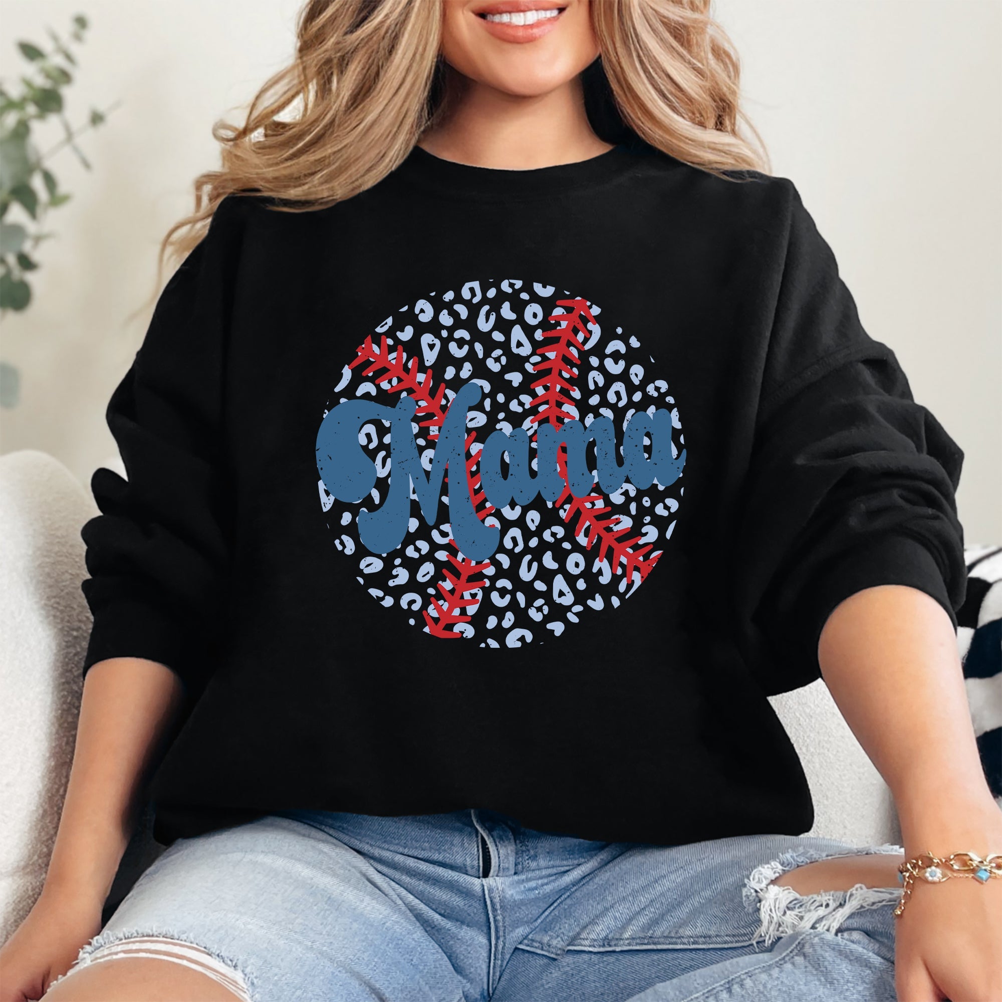 Retro Leopard Baseball Mama Sports Mother's Day Celebration Vintage Graphic Sweatshirt