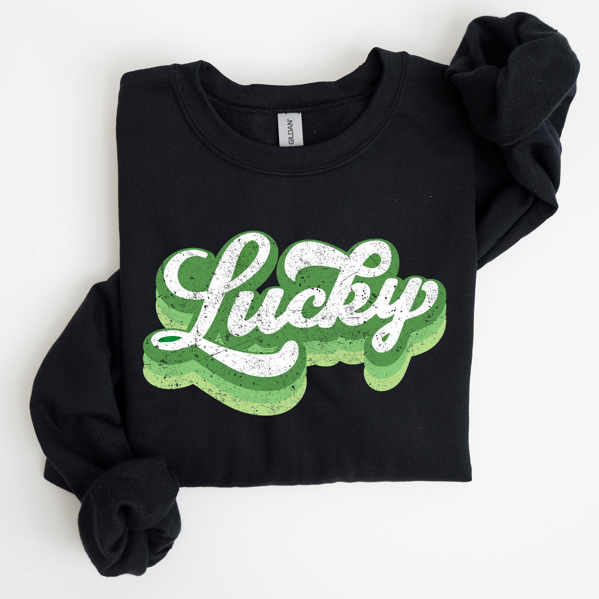 Retro Lucky Vintage Style St Patrick's Day Clover Motif Classic Holiday Sweatshirt