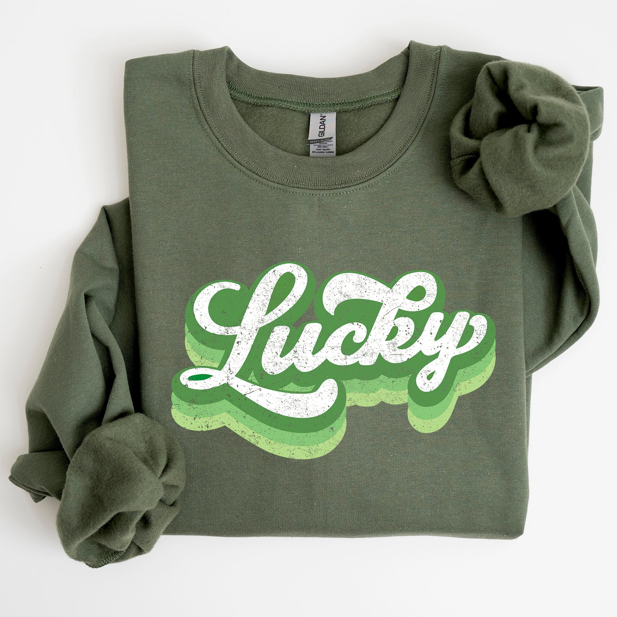Retro Lucky Vintage Style St Patrick's Day Clover Motif Classic Holiday Sweatshirt