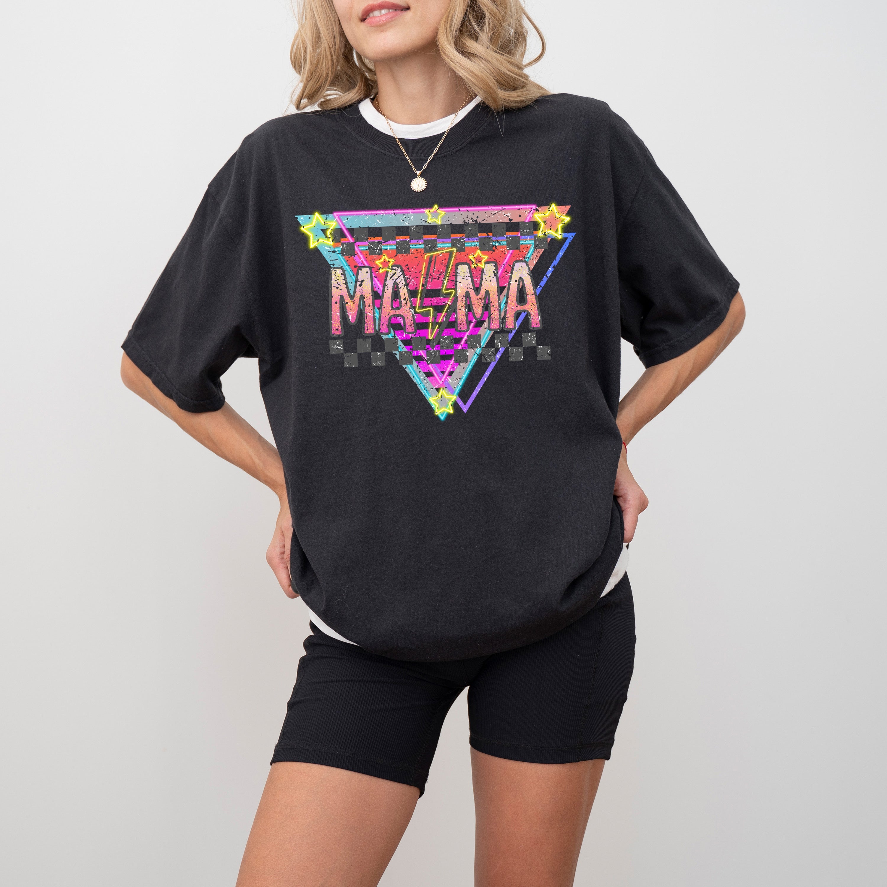Retro Mama 80s Style Colorful Vintage Mom Baby Shower Pregnant Comfort Colors Tee