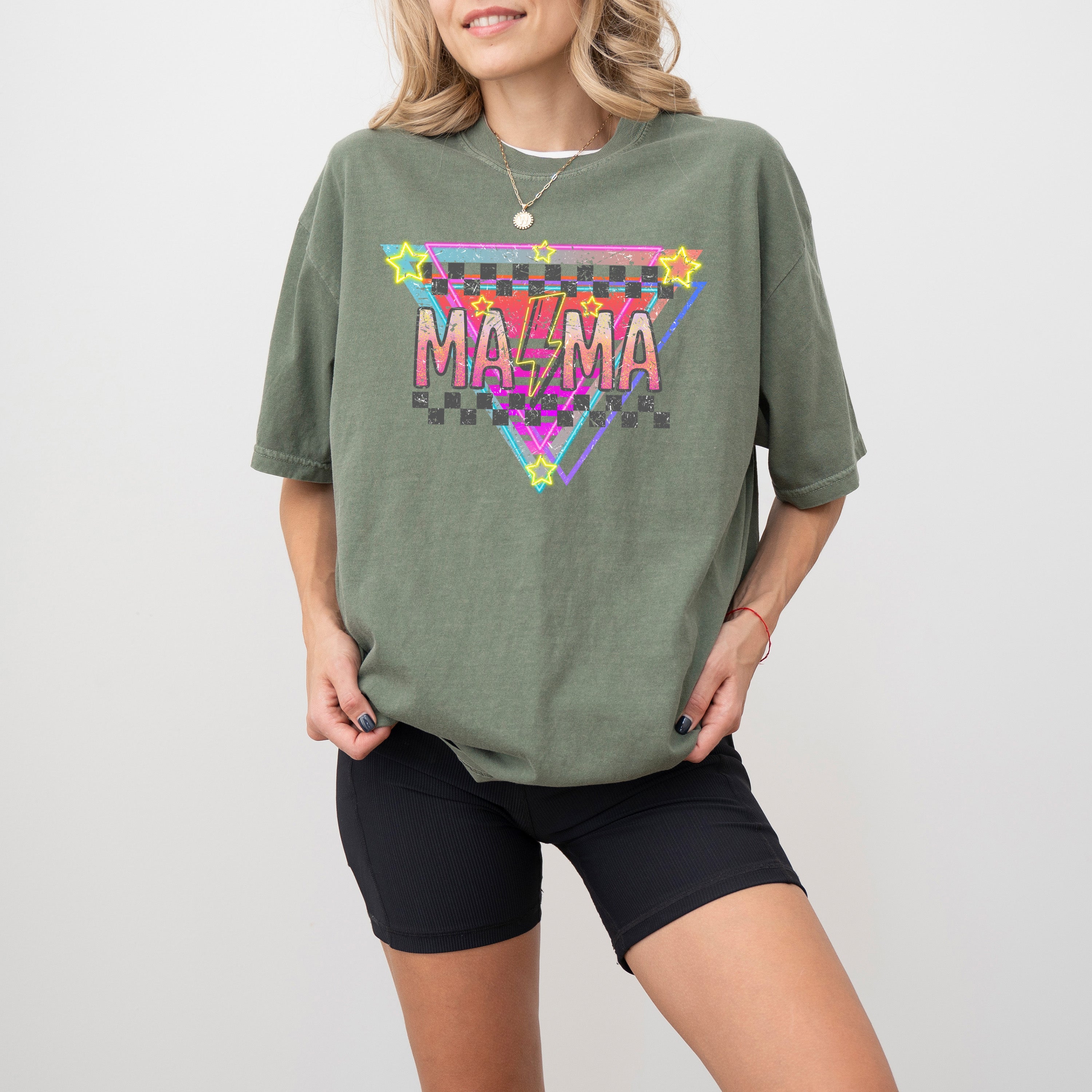 Retro Mama 80s Style Colorful Vintage Mom Baby Shower Pregnant Comfort Colors Tee